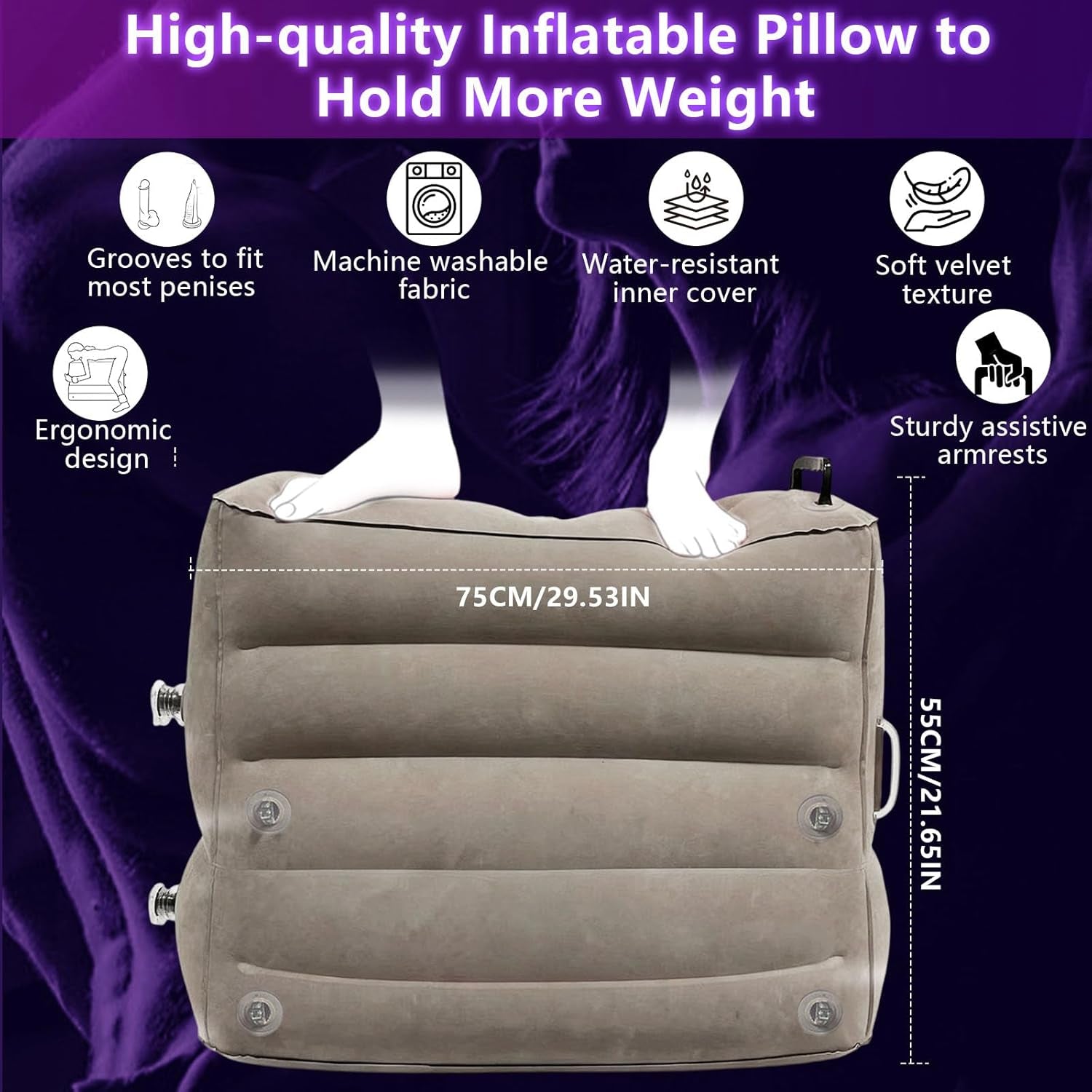 Inflatable Sex Pillow with Dildo Mount, Sex Position Pillow with BDSM Kit - Multifunctional Cushion for Couples | 4 Cuffs & 2 Elastic Bands, Novelty Sextoy Portable Sex Furniture for Indoor&Outdoor