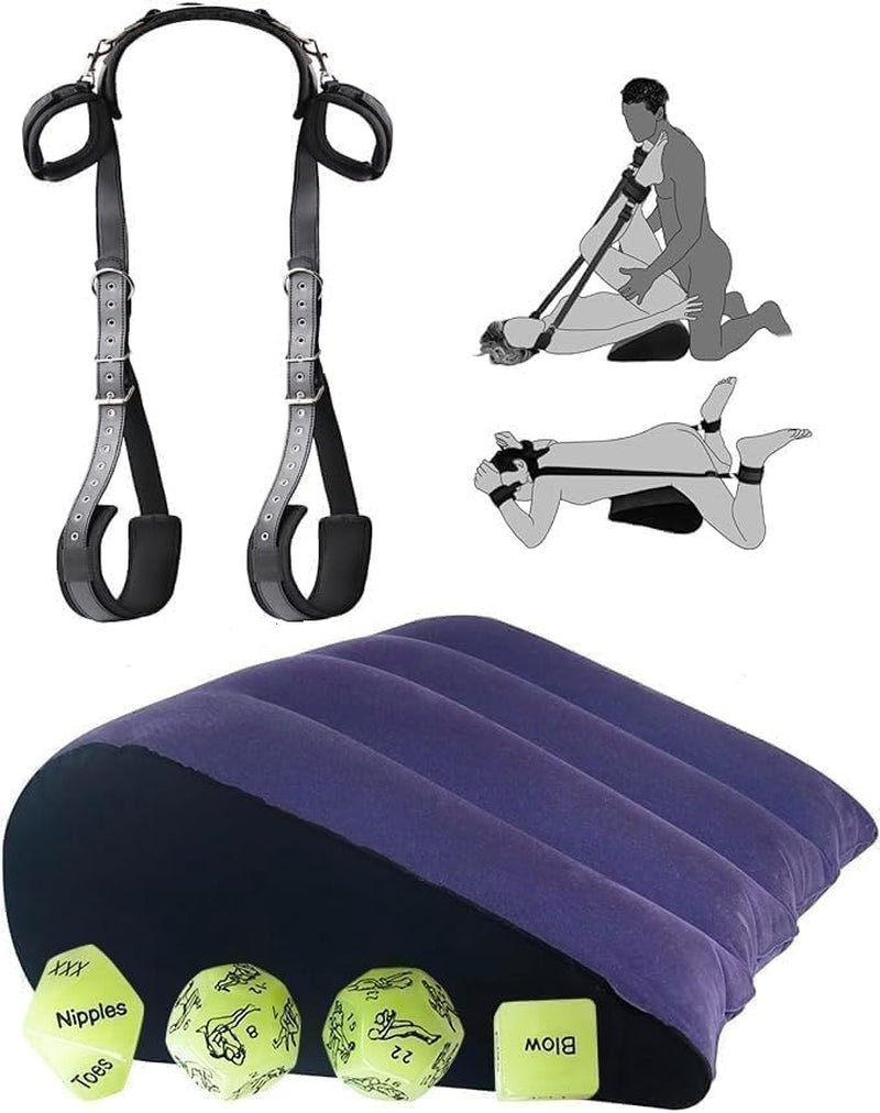 3 in 1 Bed Pillow, Inflatable Pillow for Couples Soft Portable Positioning Triangle Sofa Pillow Body Positioners Cushion Sex Things for Couples Hand Leg Cuffs Strap Set Sweatshirt RTWE3