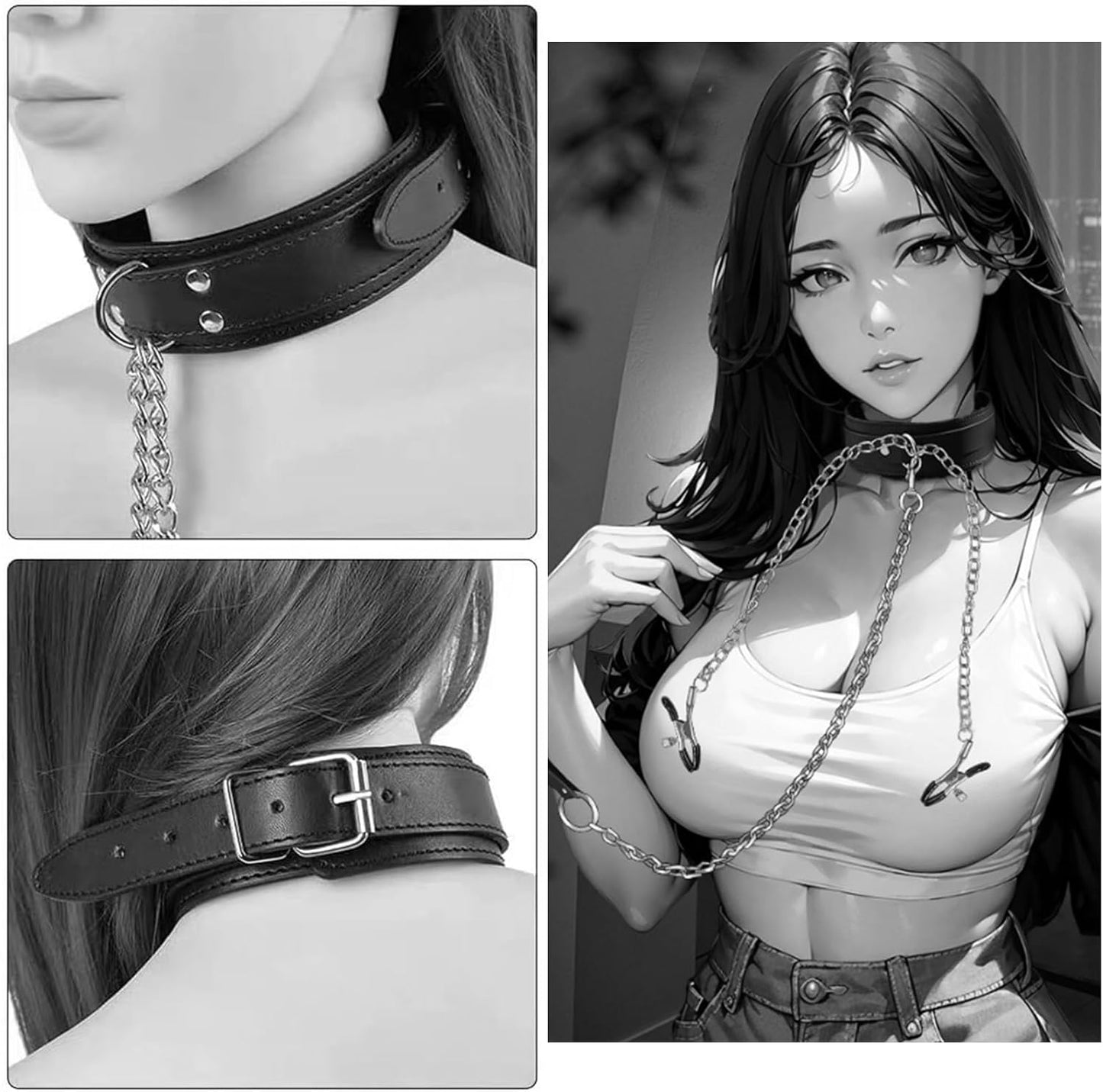 ChainTease BDSM Collar with Nipple Clamps