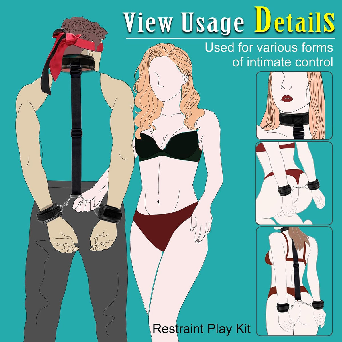 NightCollar Neck to Wrist Bondage Restraint Set with Blindfold