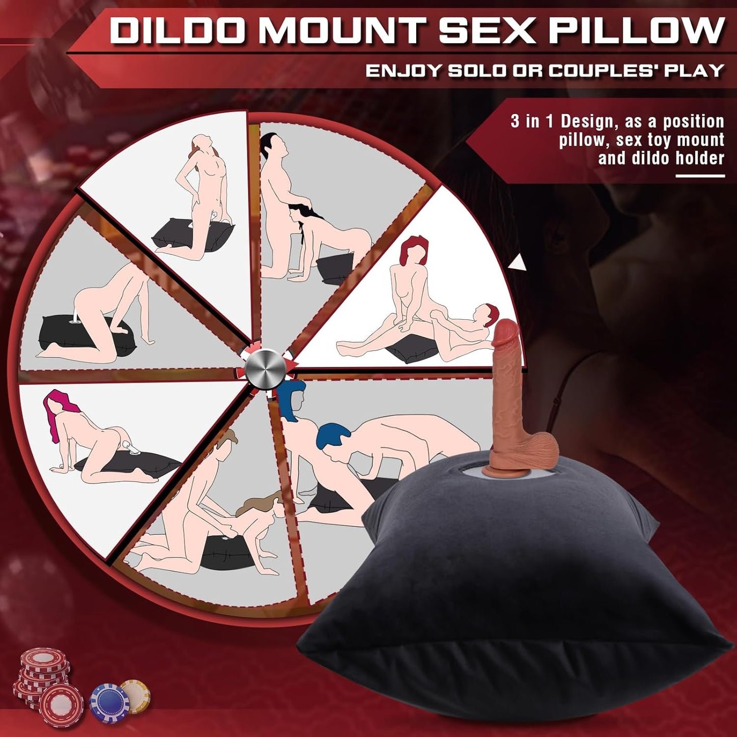 Suction Cup Dildo Mount Pillow for Solo Riding Sex, Inflatable Sex Toy Pillow Sex Cushion for Adult Coulpes Sexual Aids & Deep Penetration, Adult Sex Pillow for Sex Body Positioner(Black)