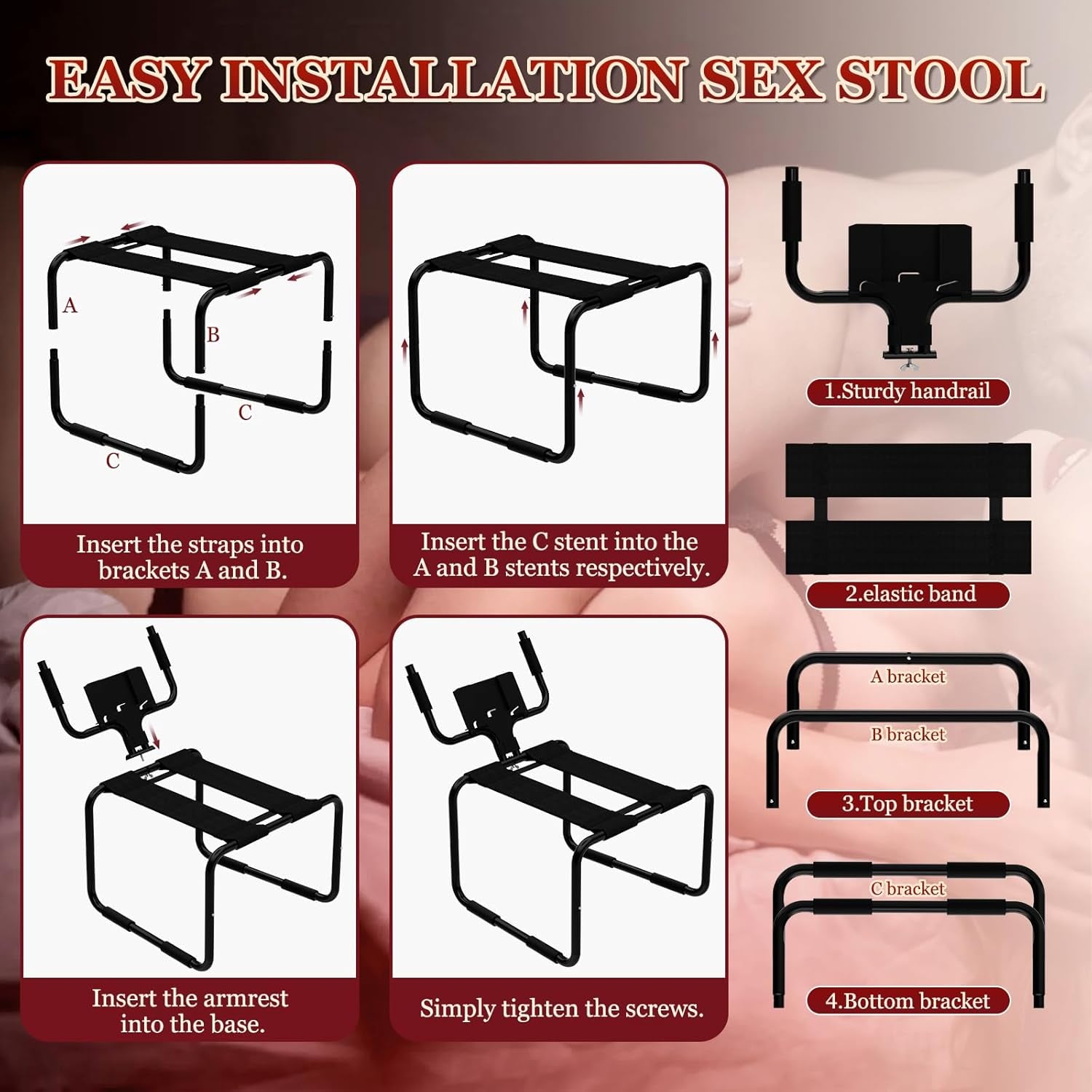 Multifunction Sex Position Enhancer Chair, Sex Stool with Adjustable Handrail&Phone Stand, Easy to Assemble, 350Lbs Weight Capacity, Sex Position Aid Bounced Sex Toys Furniture for Couples Women Men