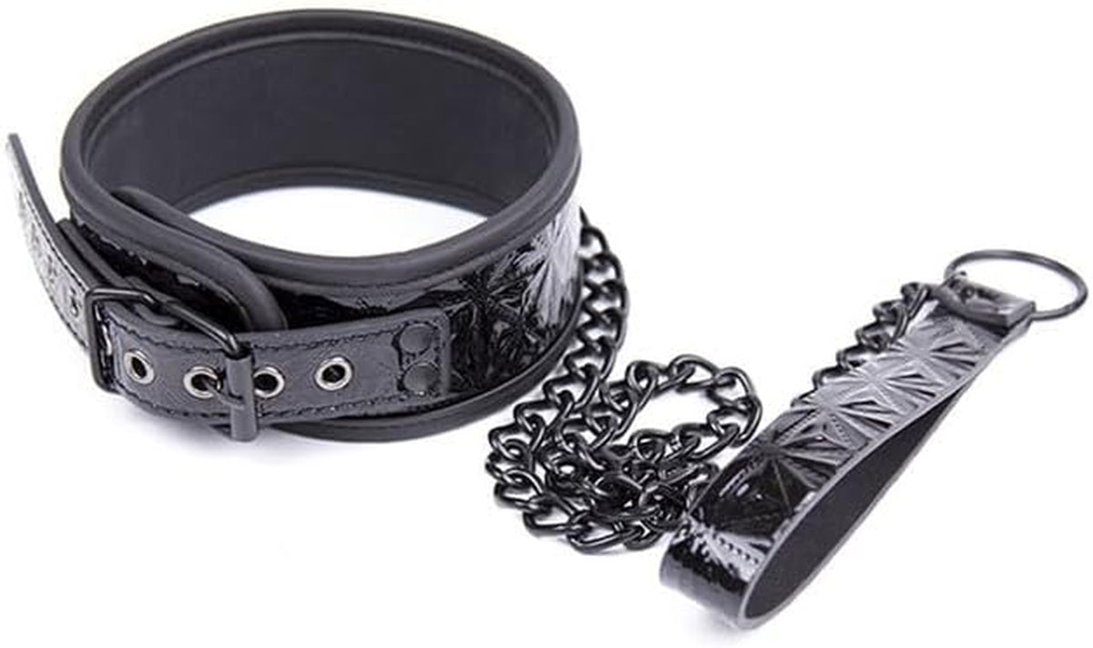 VelvetLeash Adjustable BDSM Leather Collar & Chain