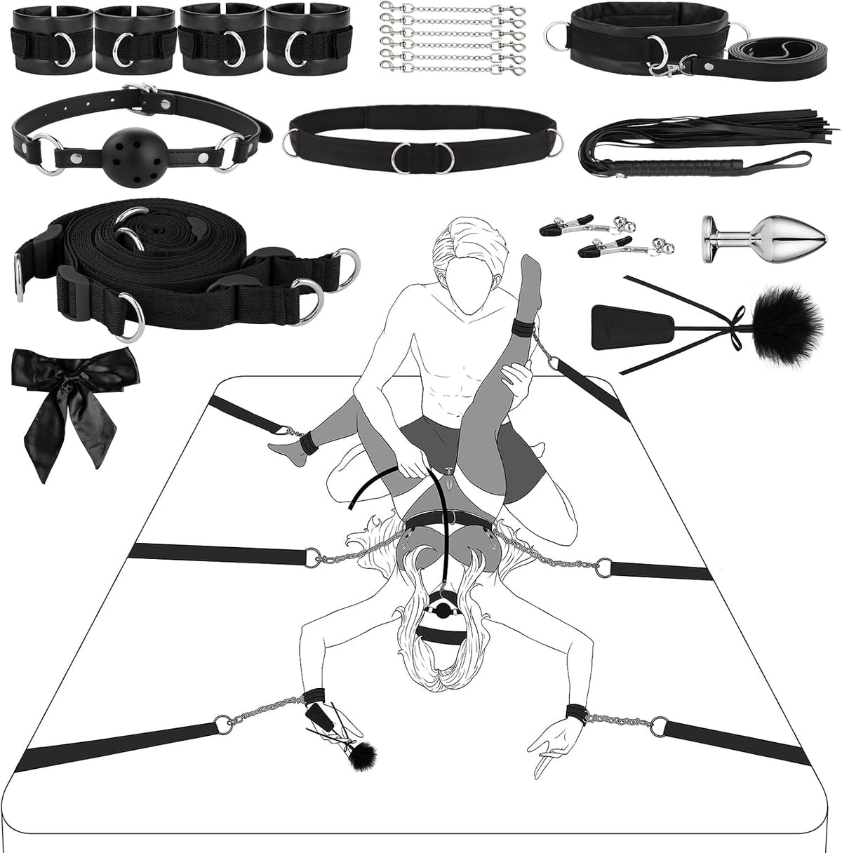 DarkSpread 13-Piece Under-Bed Restraint Kit with Steel Chains