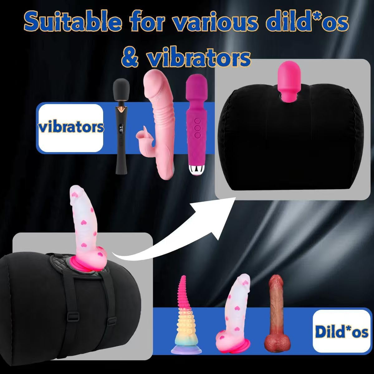 Sex Pillow with Suction Cup Dildo Mount Sex Toys Inflatable Pillow Vibrator Holder Set Universal Sex Saddle Strap on Pillow,Chair Hands-Free Play(Without Dildo)