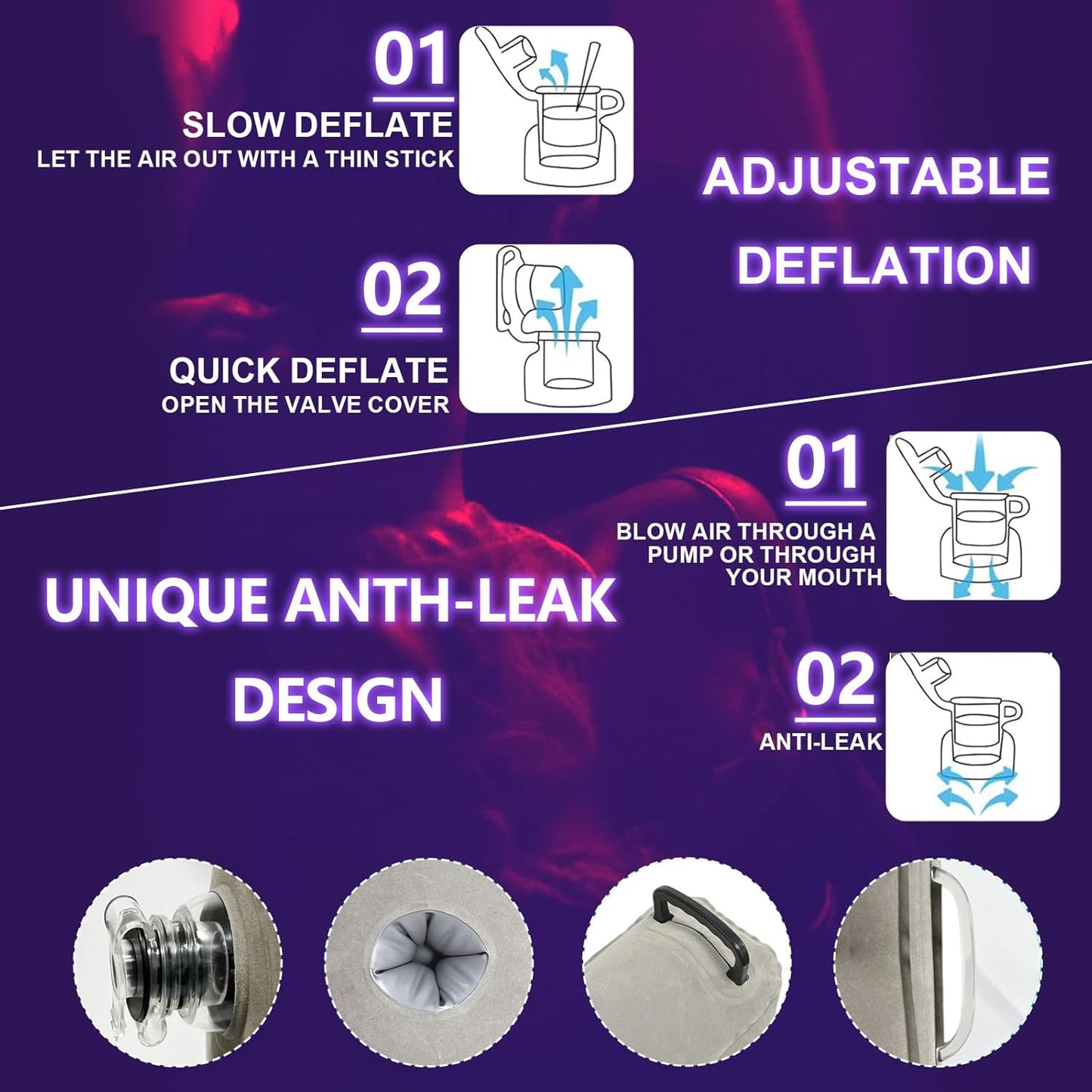 Inflatable Sex Pillow with Dildo Mount, Sex Position Pillow with BDSM Kit - Multifunctional Cushion for Couples | 4 Cuffs & 2 Elastic Bands, Novelty Sextoy Portable Sex Furniture for Indoor&Outdoor