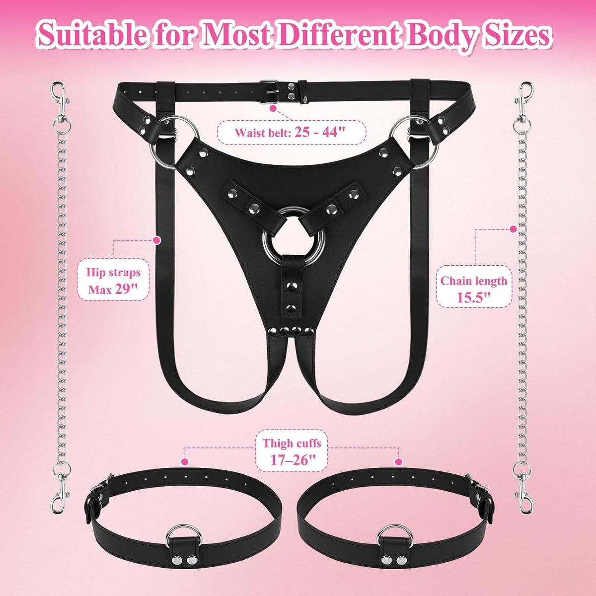 DarkCommand Strap-On Harness with Detachable Thigh Cuffs and Chains