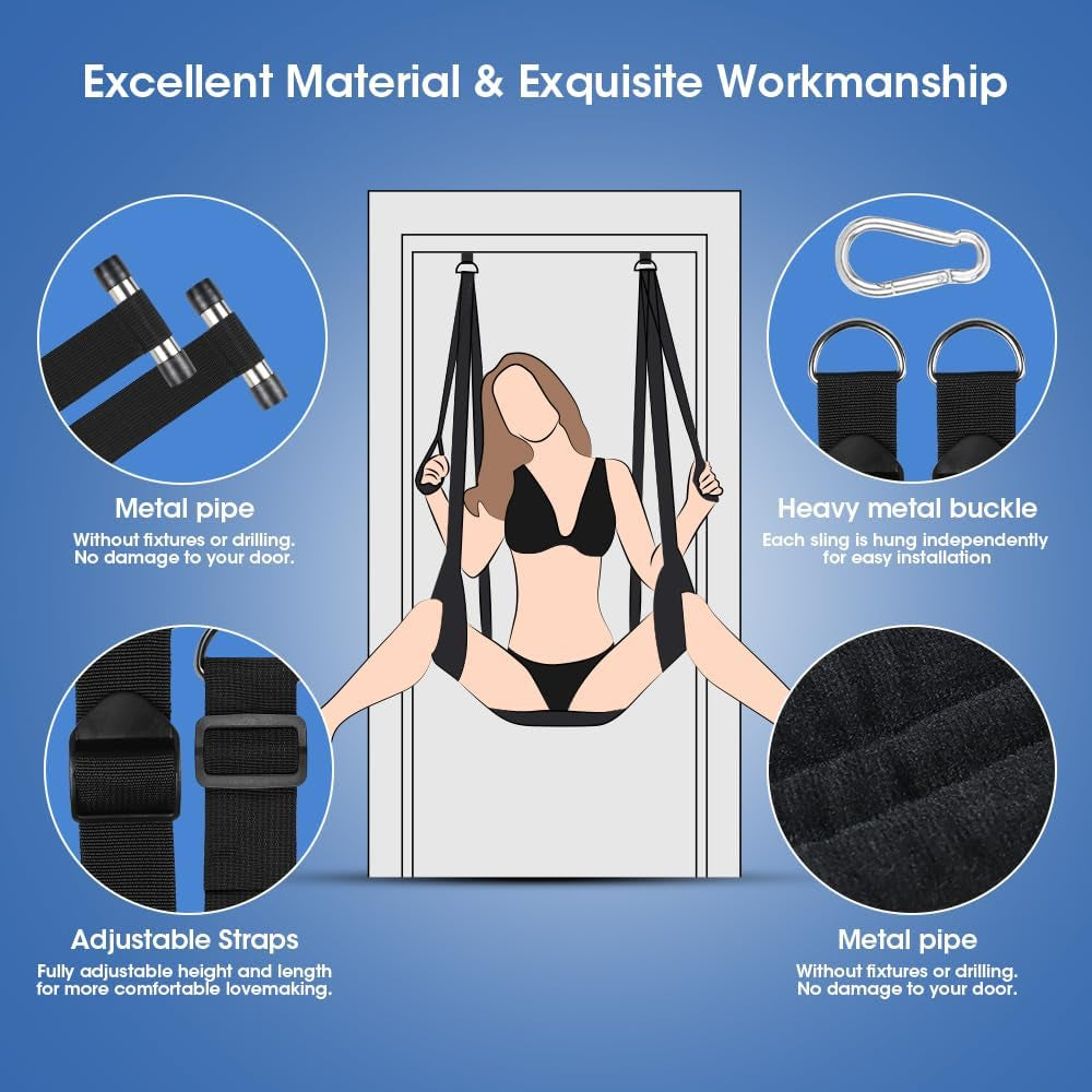Adult Toy Sex Swing 360° Spinning – 2-In-1 BDSM Sex Toy with Premium Stand & Thick Padded Straps – Adjustable Bondage Restraints for Couples, Erotic Leather Swing Kit (Black)