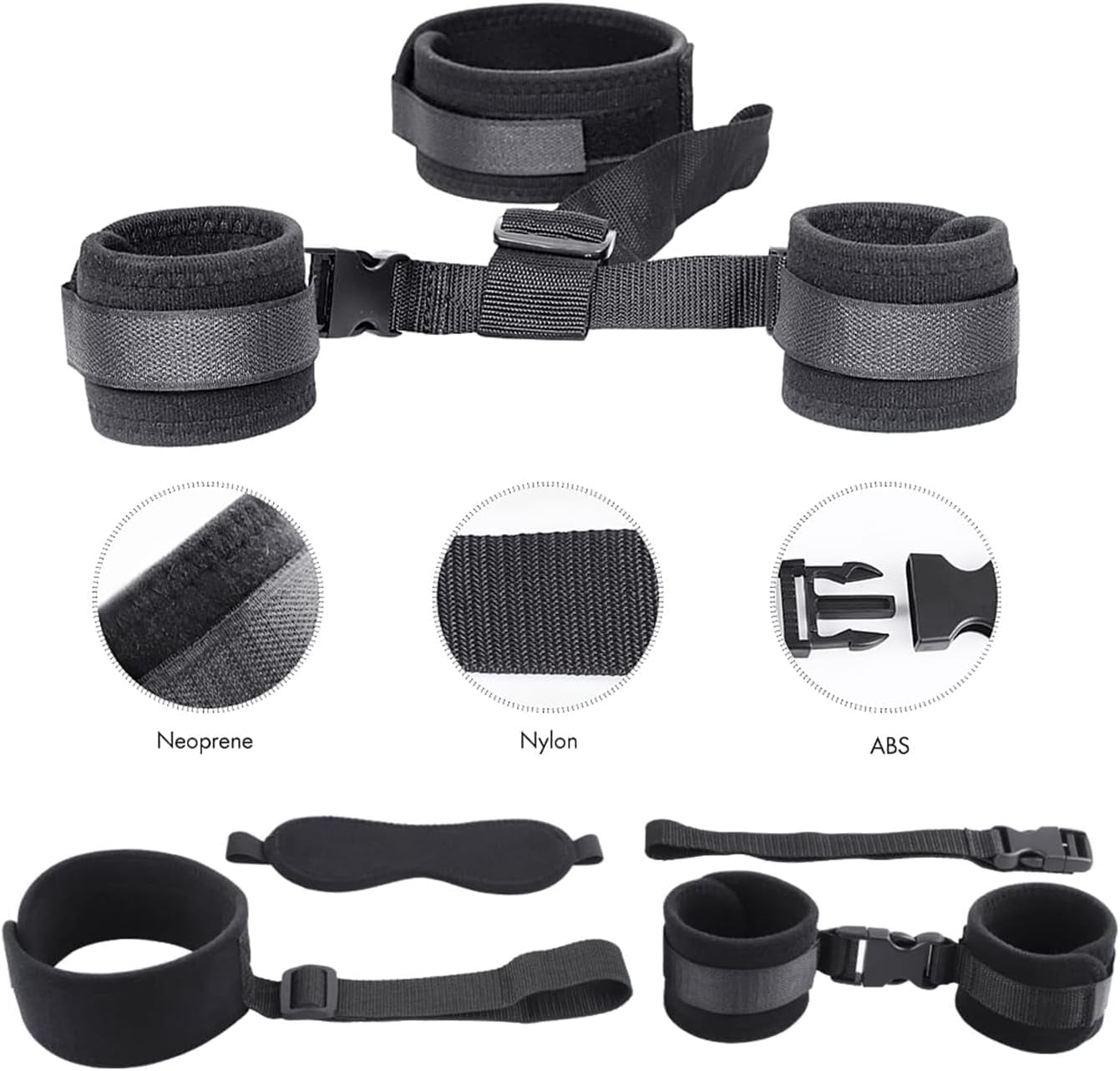 BDSM Neck to Wrist Restraints Bondage Set - behind Back Handcuffs Collar with Blindfold Adjustable Bondage Set Bed SM Games Play Sex Toys for Couples S&M Whips