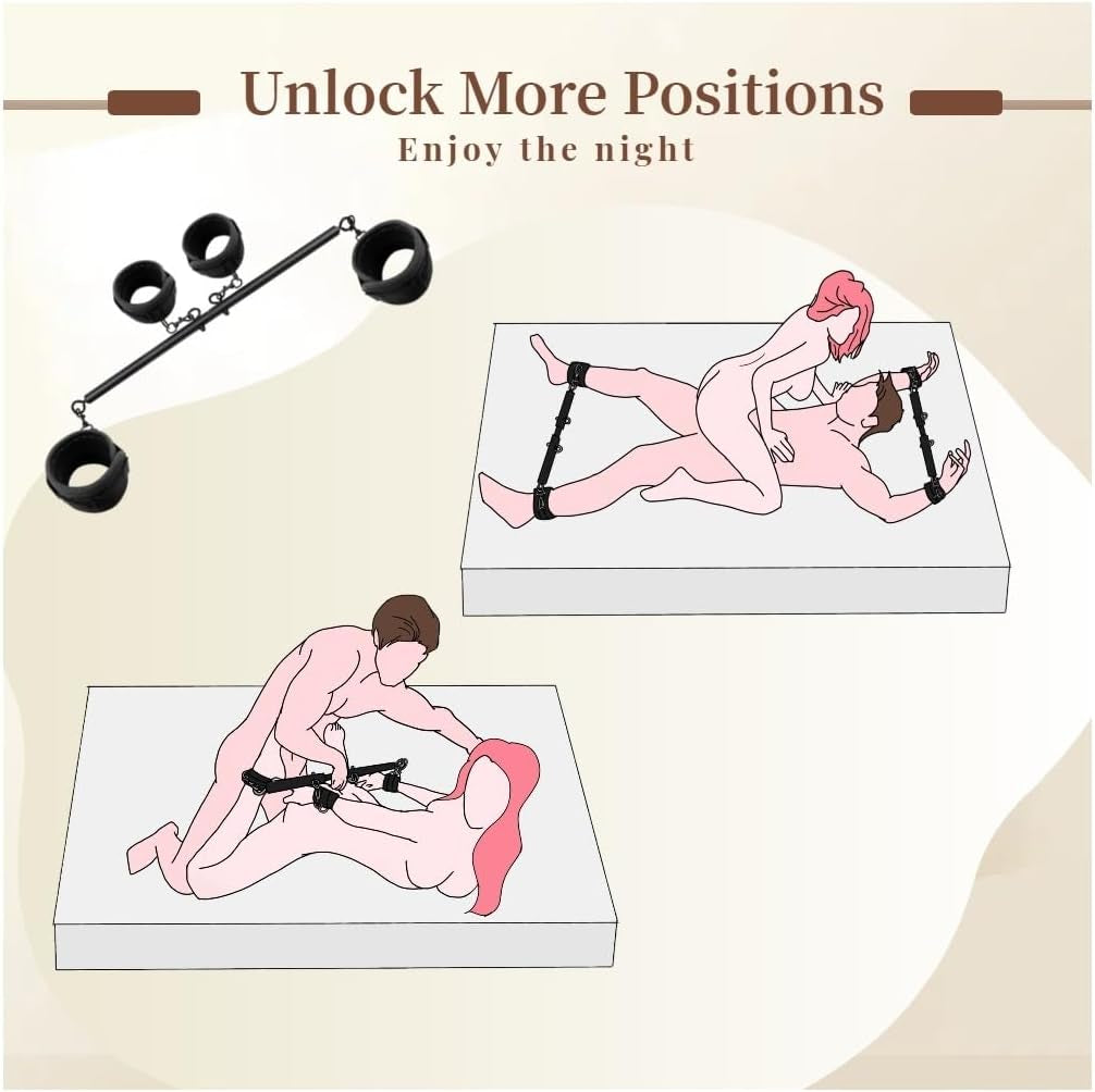 Spreader Bar Sex Toys Sex Furniture Restraints with Handcuffs Ankle Cuffs BDSM Bondage Set for Couples Adults SM Games Sex Play Adjustable and Detachable 22-36 Inch (Black)