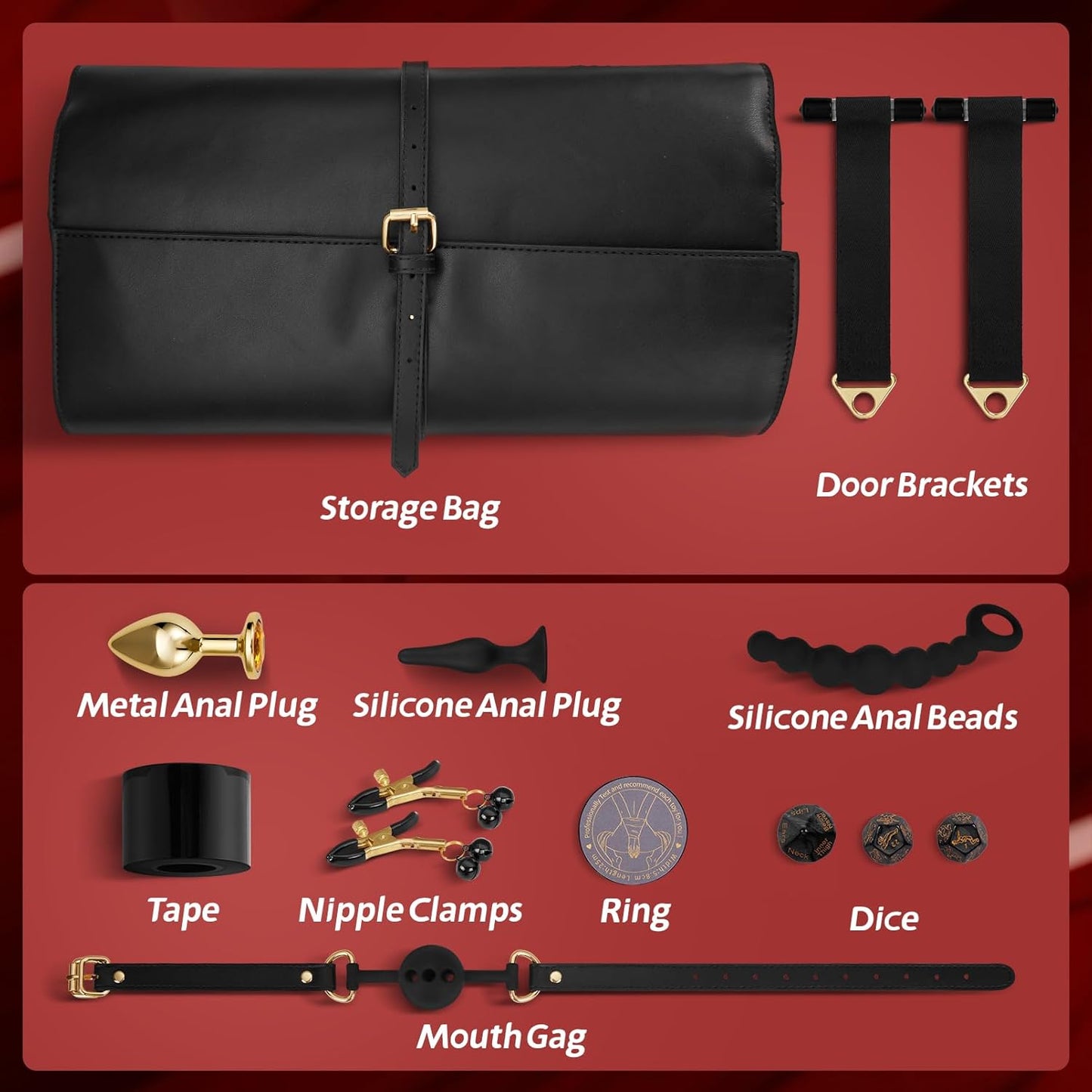 Sex Bondage Restraints Kit BDSM - 21PCS Leather Handcuffs Ankle Cuffs Furniture Restraint Accessories with Storage Bag Adult Sex Toys for Men Women Couples Foreplay | Black