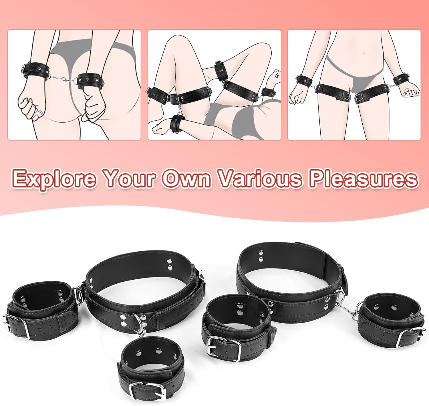 NightShade 6pc BDSM Thigh & Wrist Cuffs Set | Sex Restraints