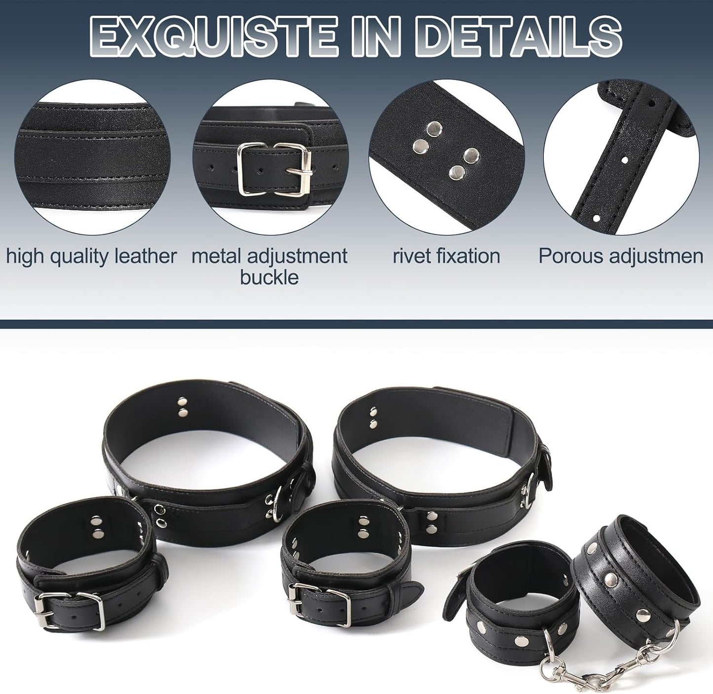 NoirLeather Bondage Set – Wrist, Thigh & Ankle Cuffs