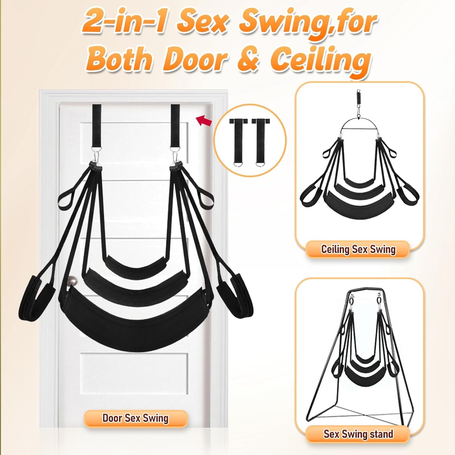 Sex Swing BDSM Sex Toys for Couples Hanging Door Sex Swings with Widened Seat Adjustable Sex Sling Padded Thick Cushion for Adult Sex Restraint Bondage Swing Sex Furniture for Bedroom