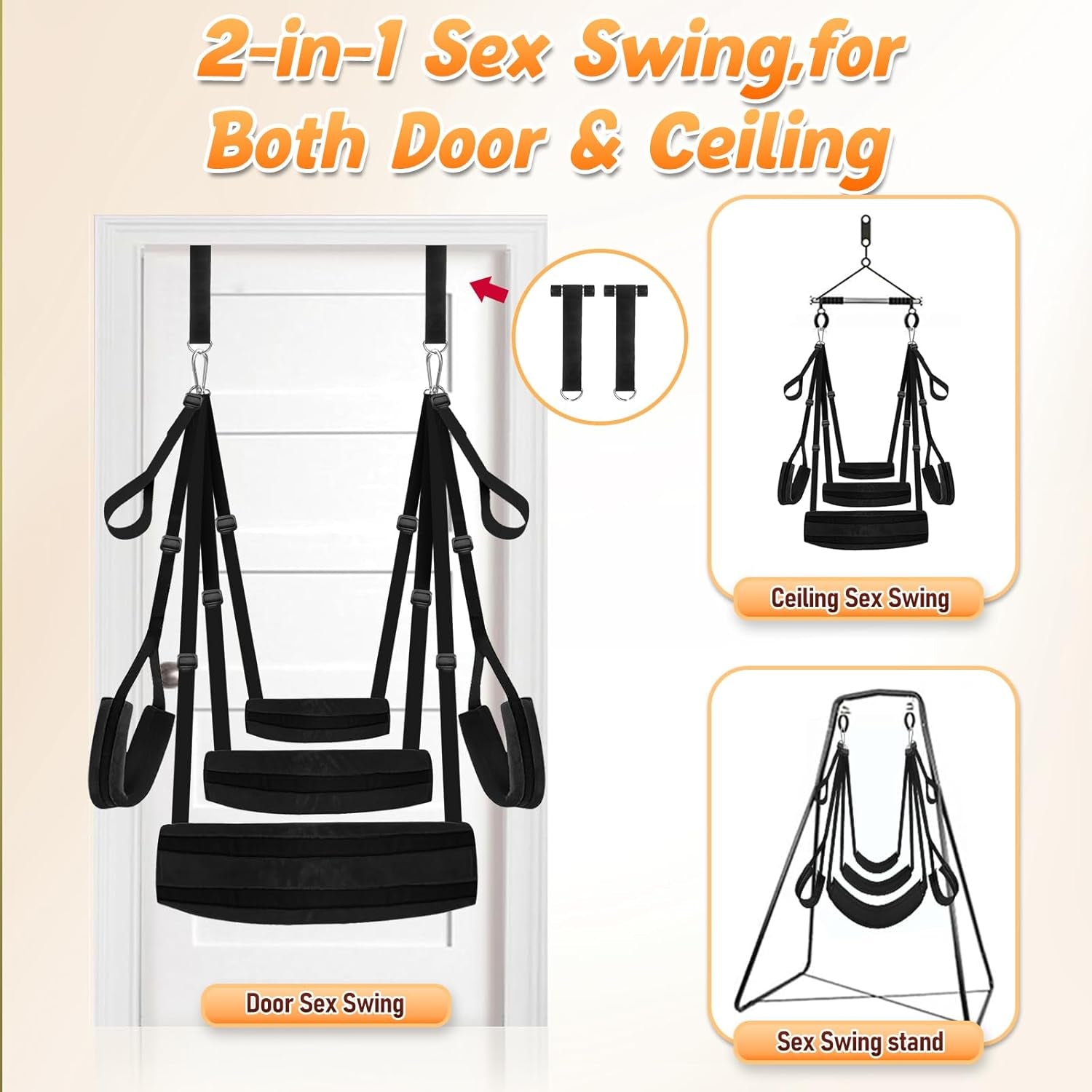 Sex Swing, Upgraded BDSM Bondage Sex Swings with Widened Thick Plush Seat Cushion Support & Adjustable Straps, Adult Swing Sex Furniture for Bedroom Kinky Sex Toys