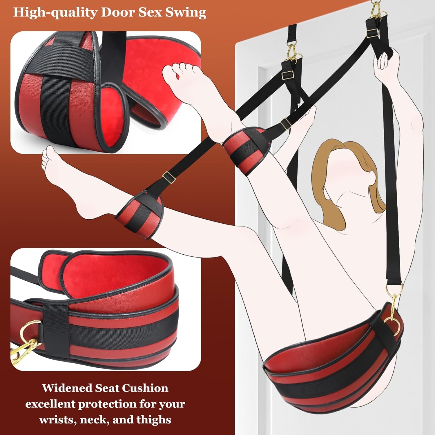 Sex Swing Door BDSM Bondage Thigh Restraints with Adjustable Sex Straps Hardware Buckle Leather Soft Plush Kinky Adult Sex Toys for Men Women Couples