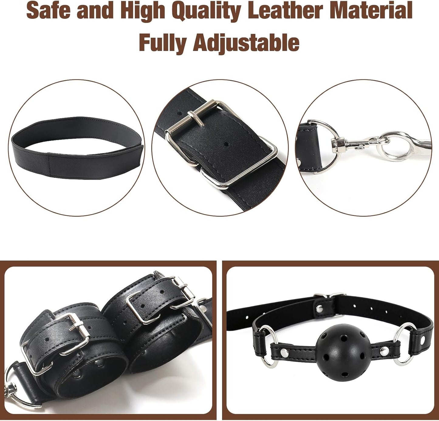 BDSM Sex Bondage Anal Hook, Neck to Wrist behind Back Handcuffs Collar with Anal Trainer & Ball Gag, Bed Restraints Sex Game Accessories Kinky Fetish Role Play Adult Sex Toys for Couple Beginner