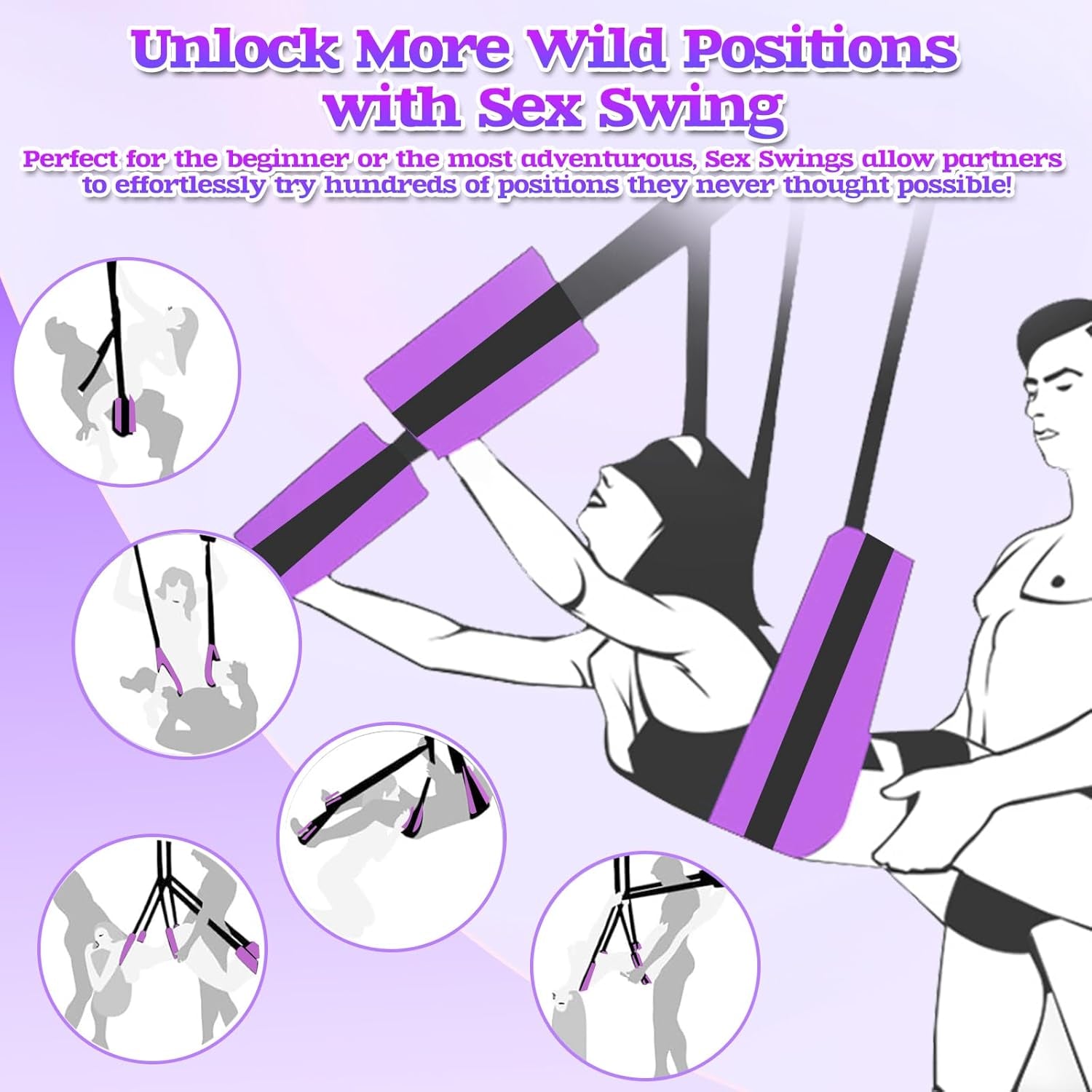 Sex Swing BDSM Sex Toys for Couples - Enhanced Ceiling & Door Sex Swings with Widened Neck Lumbar Hip Pads, Bondage Restraints Adult Toys with Adjustable Sex Straps, Holds up to 300 Lbs