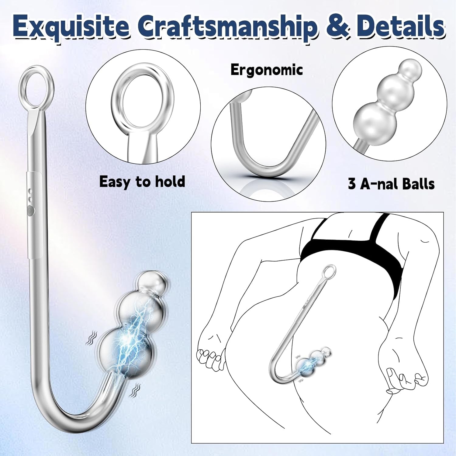 Vibrating Anal Hook BDSM Kit Neck to Wrist Bondage Restraint Set with Ball Gag, Couple Sex Toys Adjustable Collar behind Back Handcuffs Straps Bed SM Game Tool for Couples, Roleplay & Bedroom Fun
