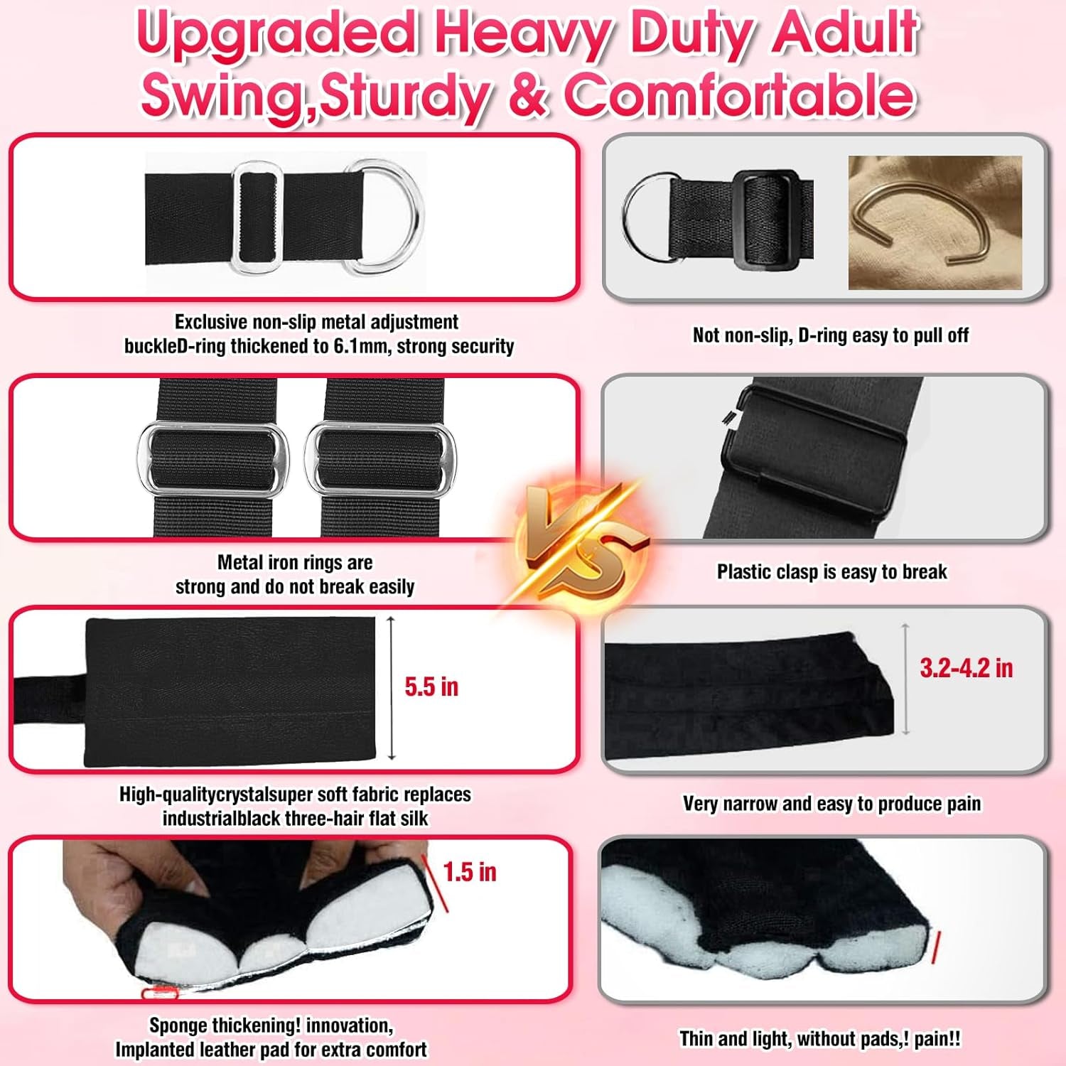 BDSM Sex Swing Sex Toys for Couples Ceiling & Door Sex Swings with Widened Comfortable Seat Adjustable Sex Straps Hardware Buckle, Bondage Sex Furniture for Adult Toys & Game, Holds up to 500 Lbs