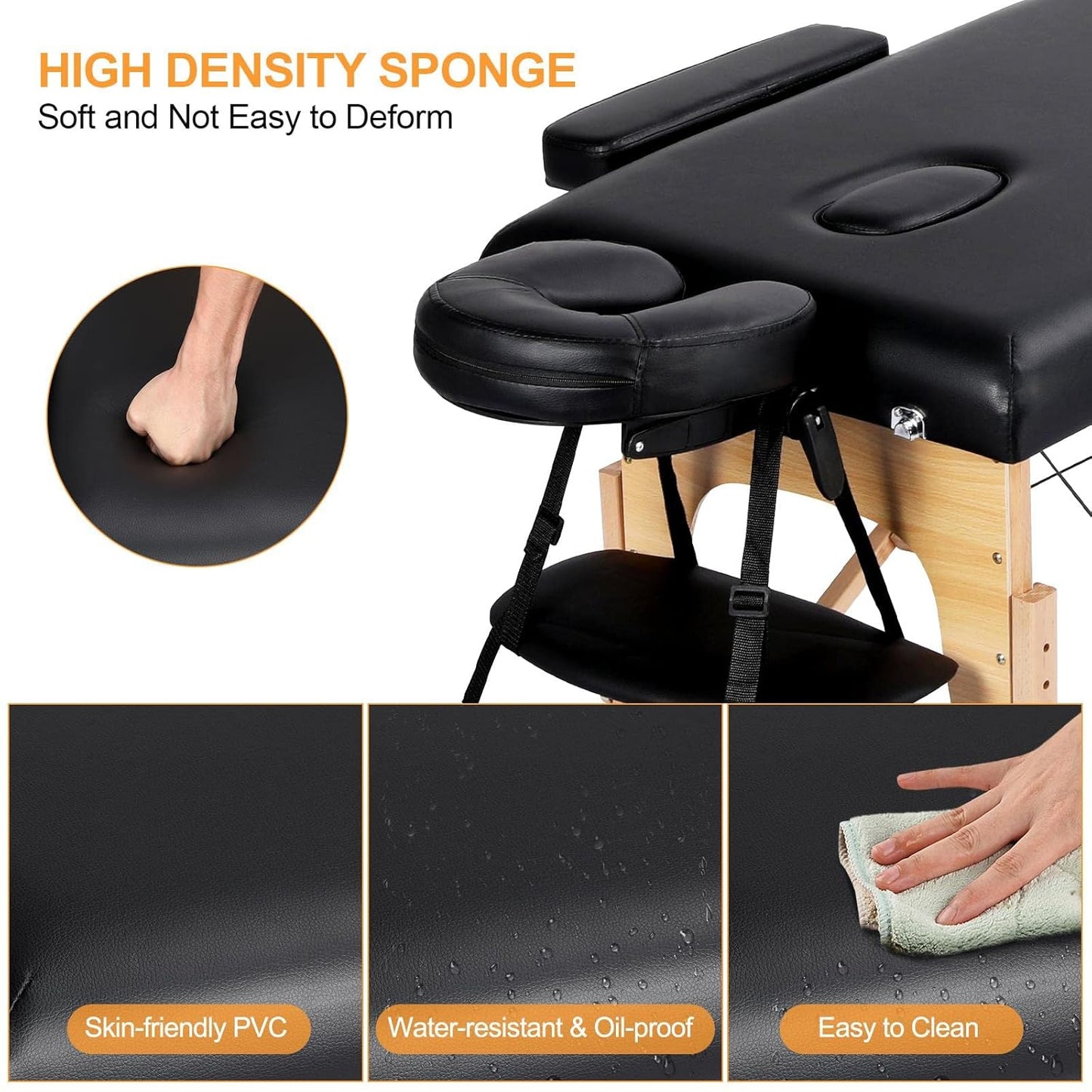Massage Table Portable Lash Beds Spa Bed Massage Couch Foldable Spa Tables Adjustable 2 Fold with Non-Woven Bag 28 Inch, Black