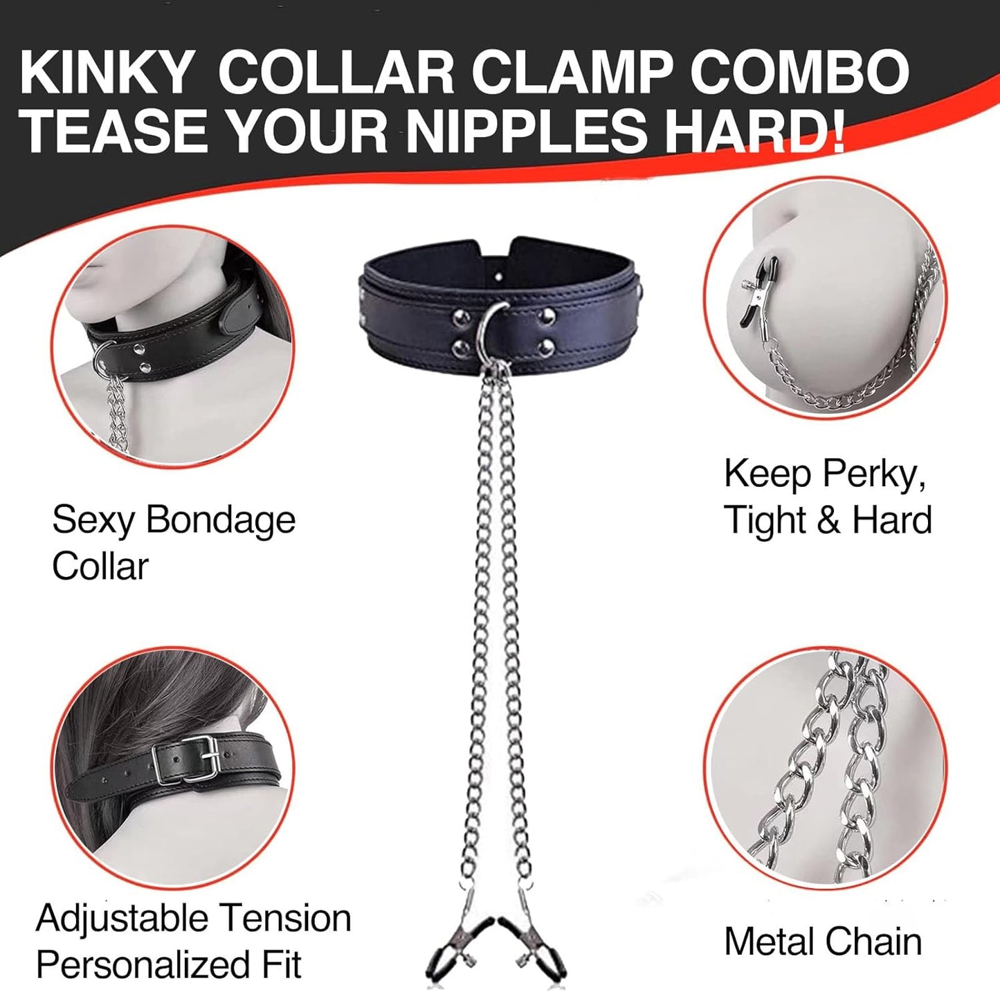BDSM Bondage Nipple Clamps Collar Set Sex Toys, Nipple Stimulation Adjustable Nipple Clamp Metal Chain with 2Pcs Bow Nipple Clips Jewelry with Bell for Adult Play Toy Solo or Couple Kinky Pleasure