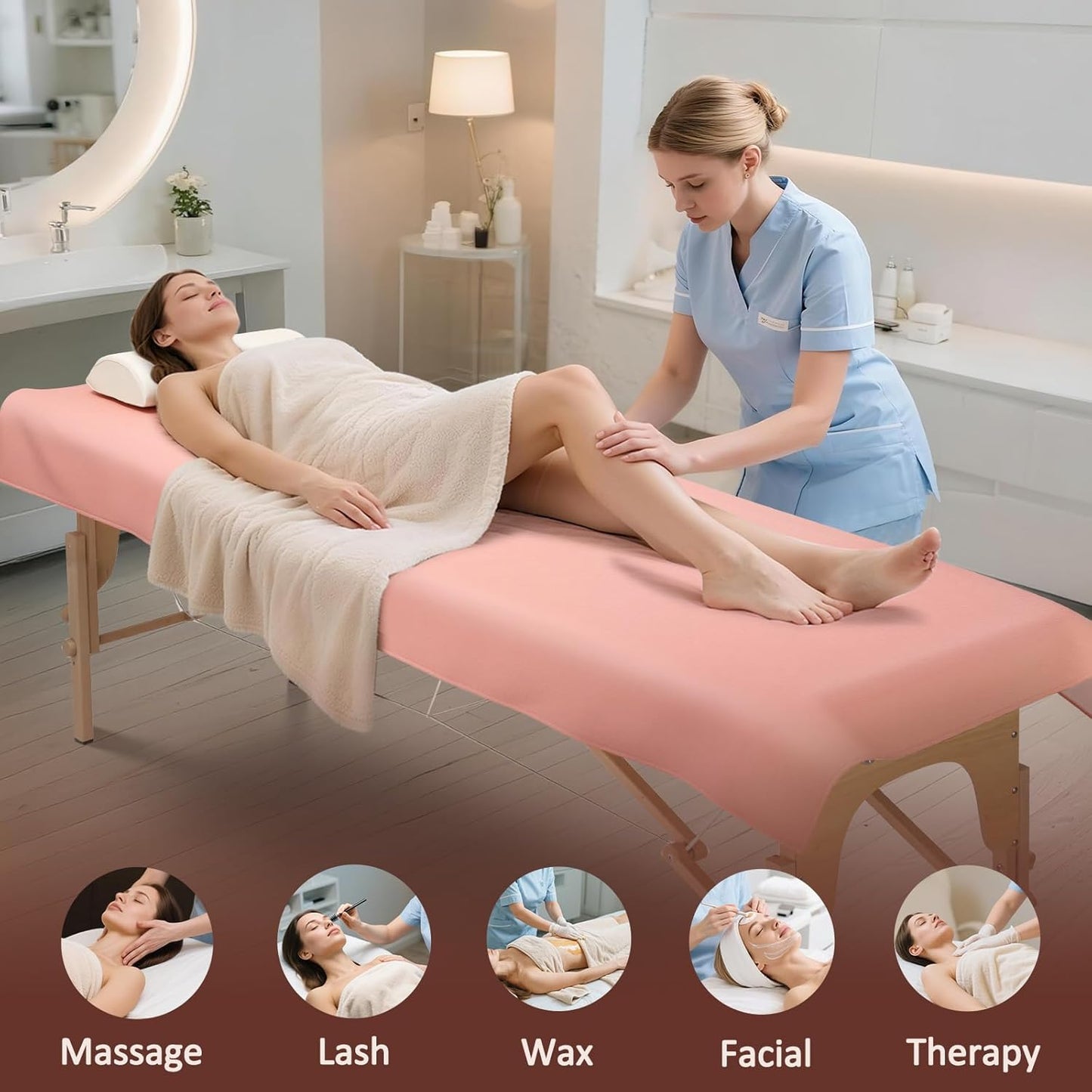 Massage Table Cover for Esthetician Beds, Reusable PU Leather Lash Bed Cover Well Protected Massage Bed in Therapy Facial Spa Tattoo Beauty Salon, Waterproof Wax Sheet Easy to Wipe Oil Stains