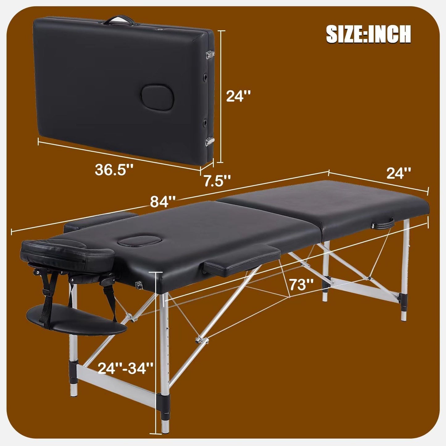 Portable Massage Table with Neck Stretcher, Light Weight 84 in Massage Bed Adjustable Lash Bed Tattoo Table for Eyelash Extensions Beauty Spa (Aluminum, Black)