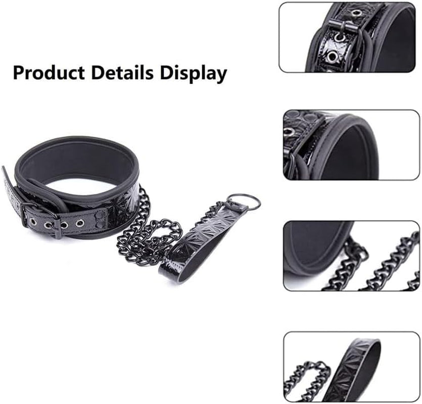 VelvetLeash Adjustable BDSM Leather Collar & Chain