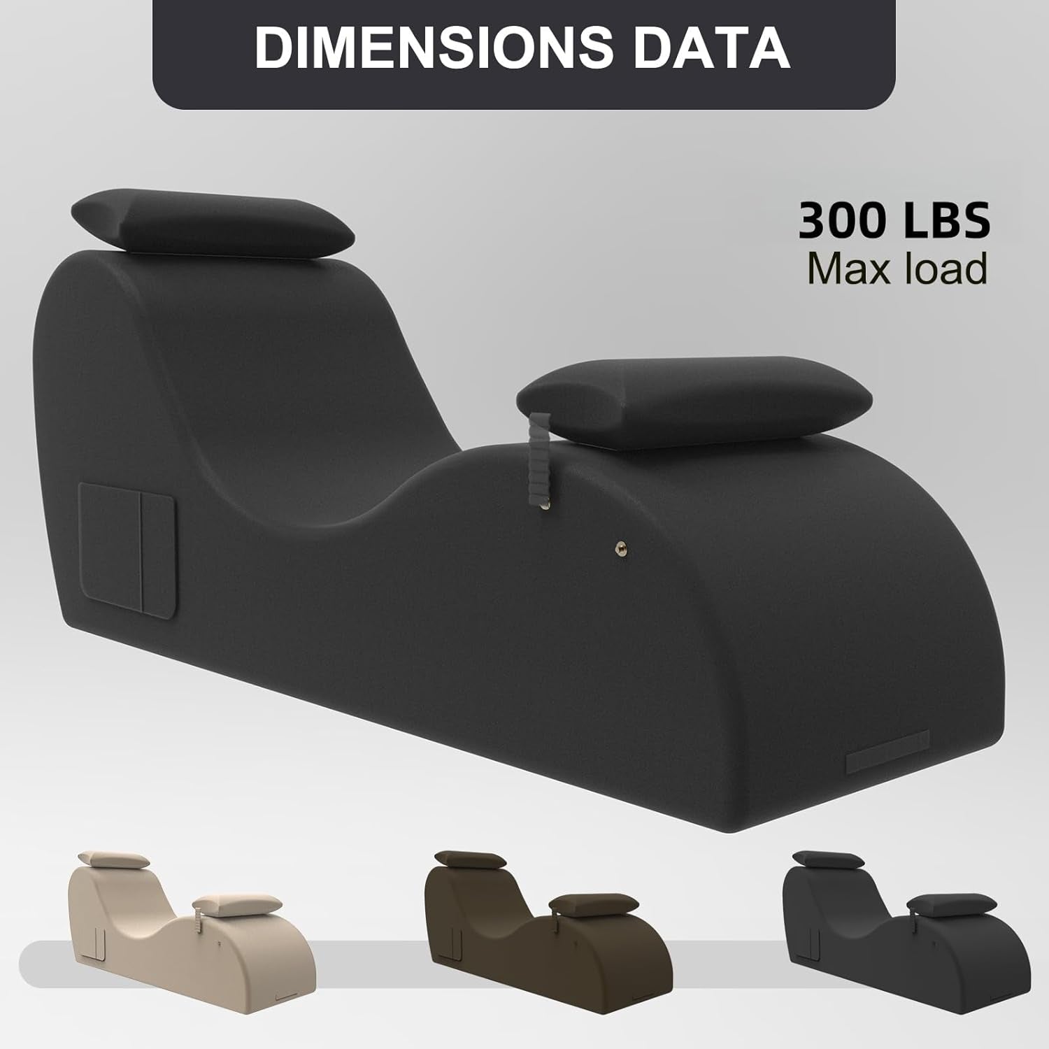 Chaise Lounge Chair for Yoga, Chaise Lounge with Headrest, Foot Pad, Washable Cover, Side Pockets, Non-Slip Bottom, Chair for Relaxation Stretching (Black)