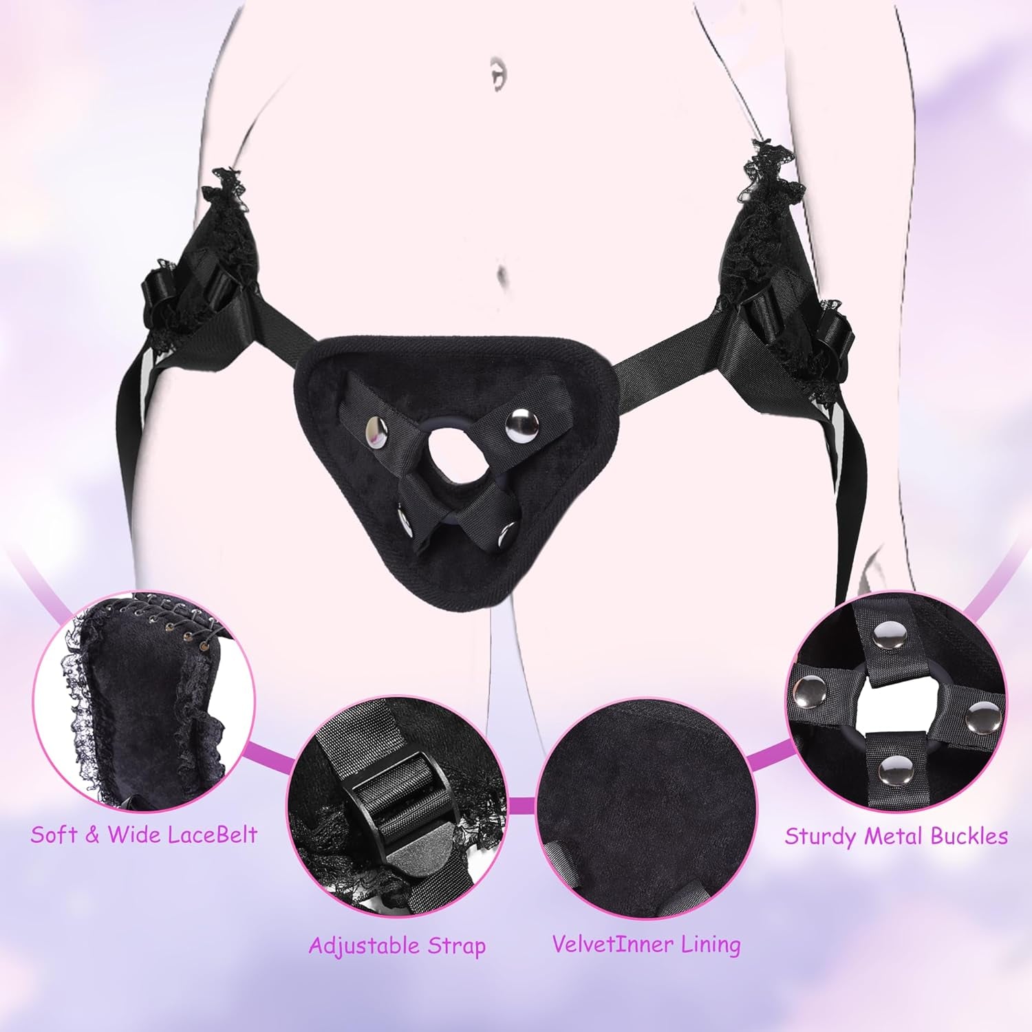 DualDesire Double-Sided Strap-On Dildo | Lace Harness, 3 Rings