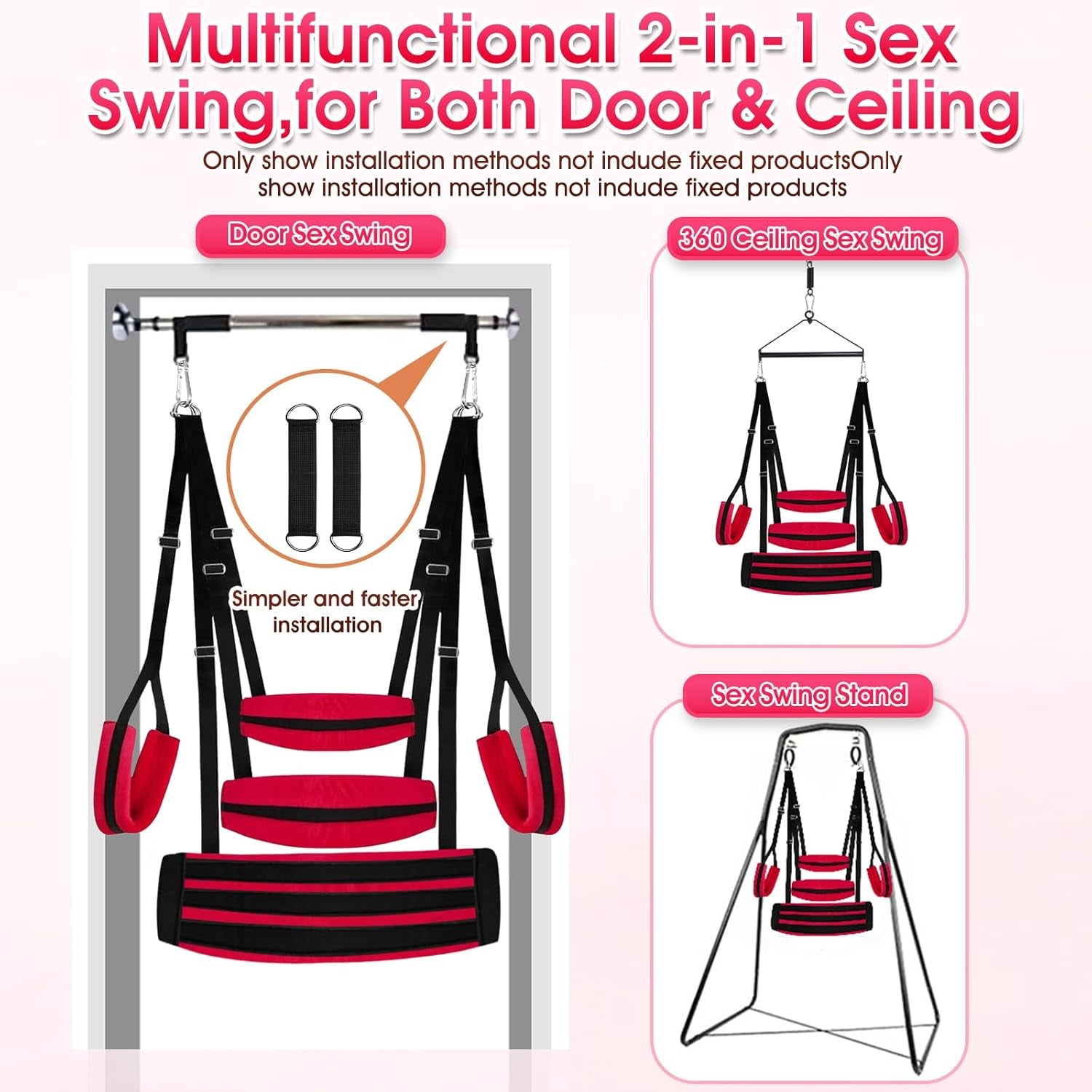 Upgraded Sex Swing BDSM Sex Toys Sex Swings with Door Hanging Straps Widened Thick Cushion Adjustable Sex Sling Hardware Buckle, Door Swing for Adult Sex Toys & Game Red
