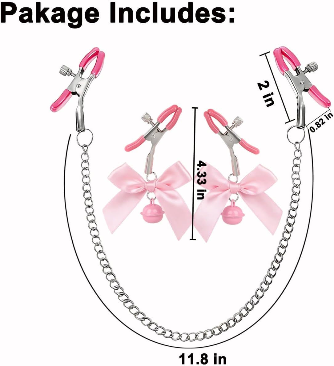 EuphoricTrinity Adjustable Nipple Clamps with Chain, Bows and Bells