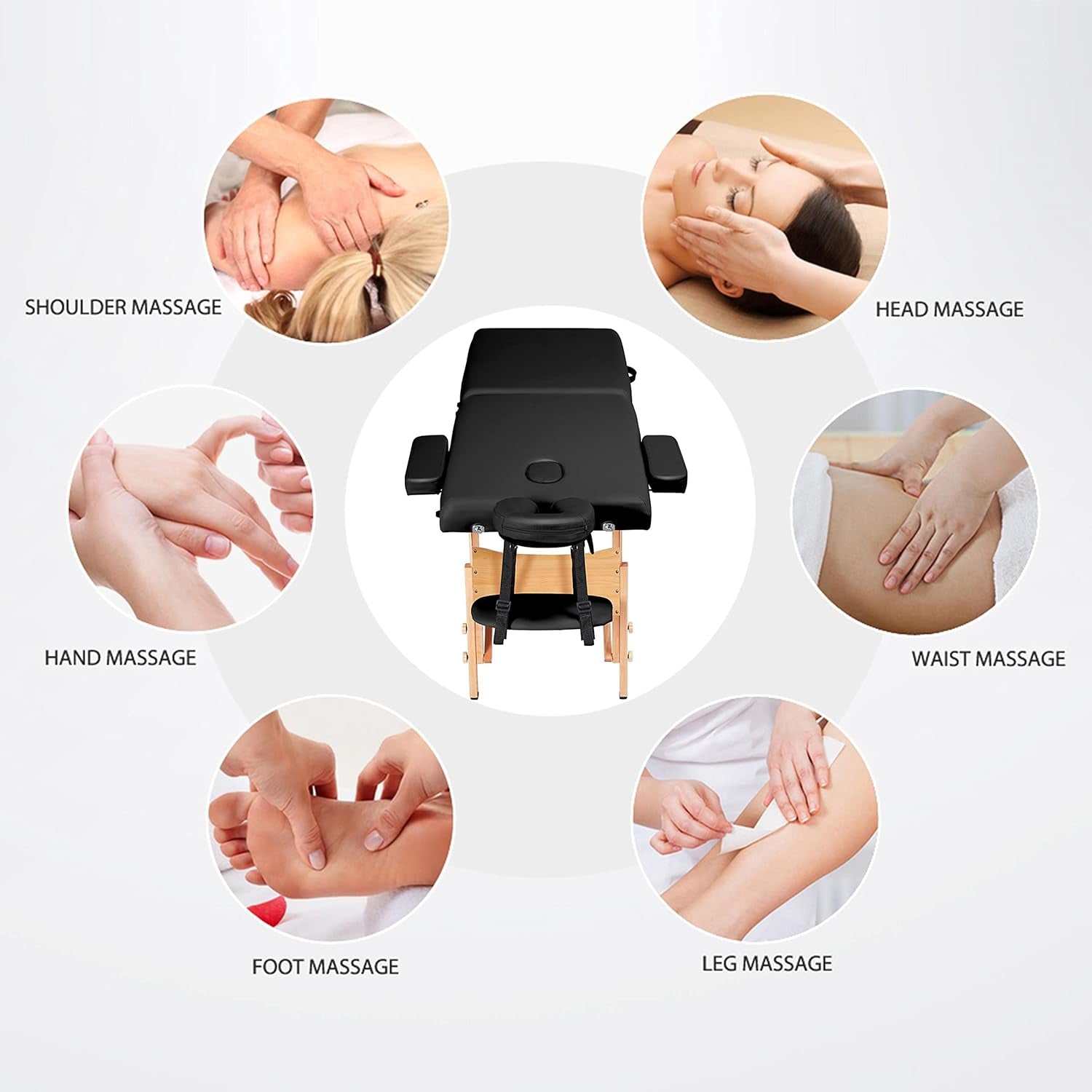 Massage Table Portable Lash Beds Spa Bed Massage Couch Foldable Spa Tables Adjustable 2 Fold with Non-Woven Bag 28 Inch, Black