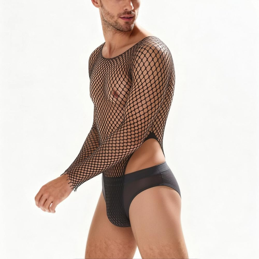 NightPelt Men's SM Play Leopard Sheer Mesh Bodysuit