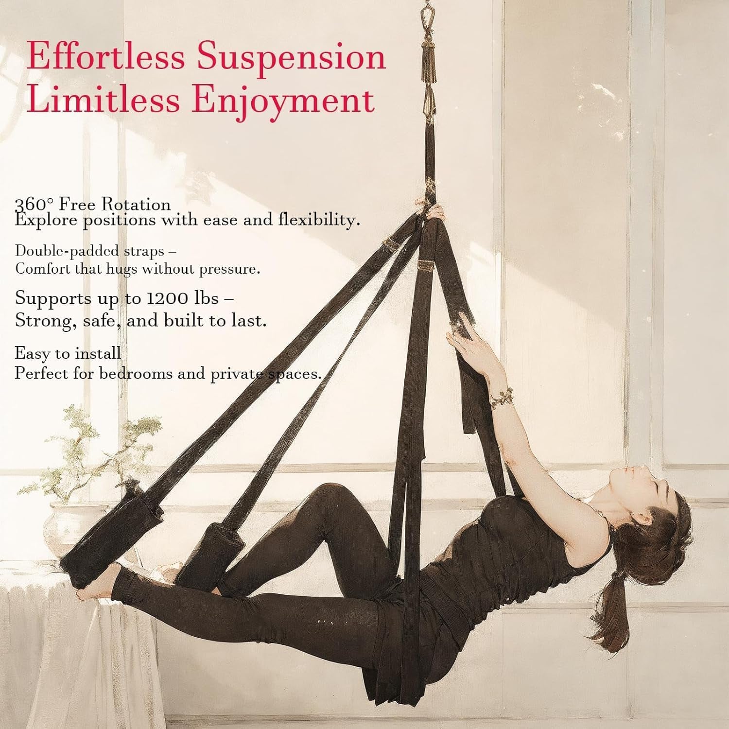 Sex Swing BDSM Sex Toys Bondage Slave Hanging Sex Slings with Sturdy Iron Frame and Soft Adjustable Straps, 530Lbs Capacity Hanging Handcuffs Leg Restraints Intimate Bedroom Sex Toys for Couple