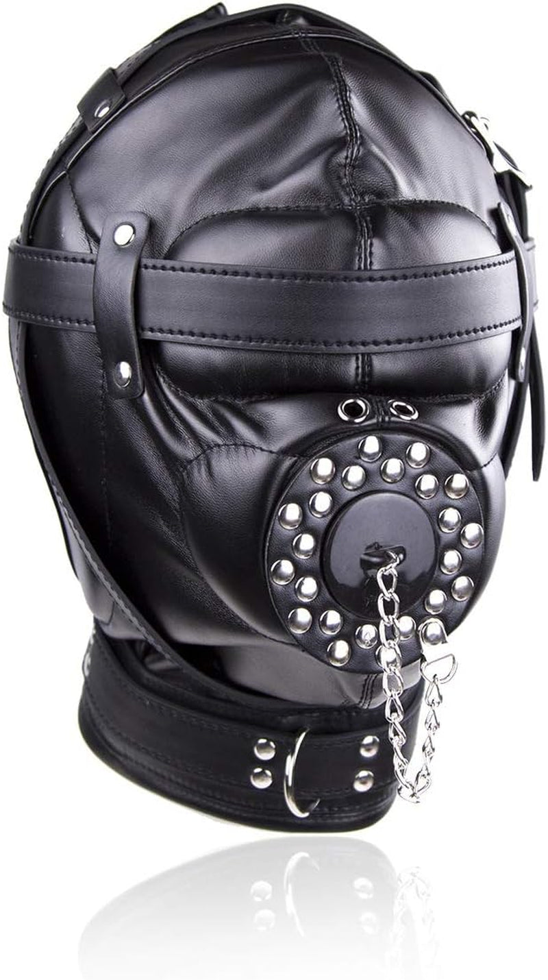 BlackoutReign Faux Leather Bondage Hood Mask