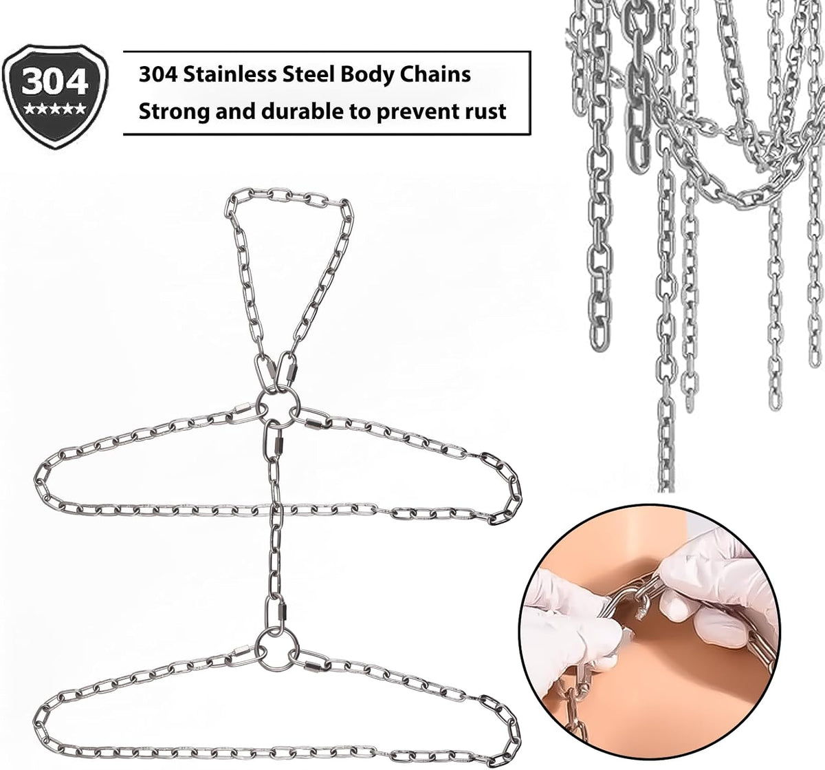 IronSilk BDSM Steel Chain Harness, Collar & Cuffs
