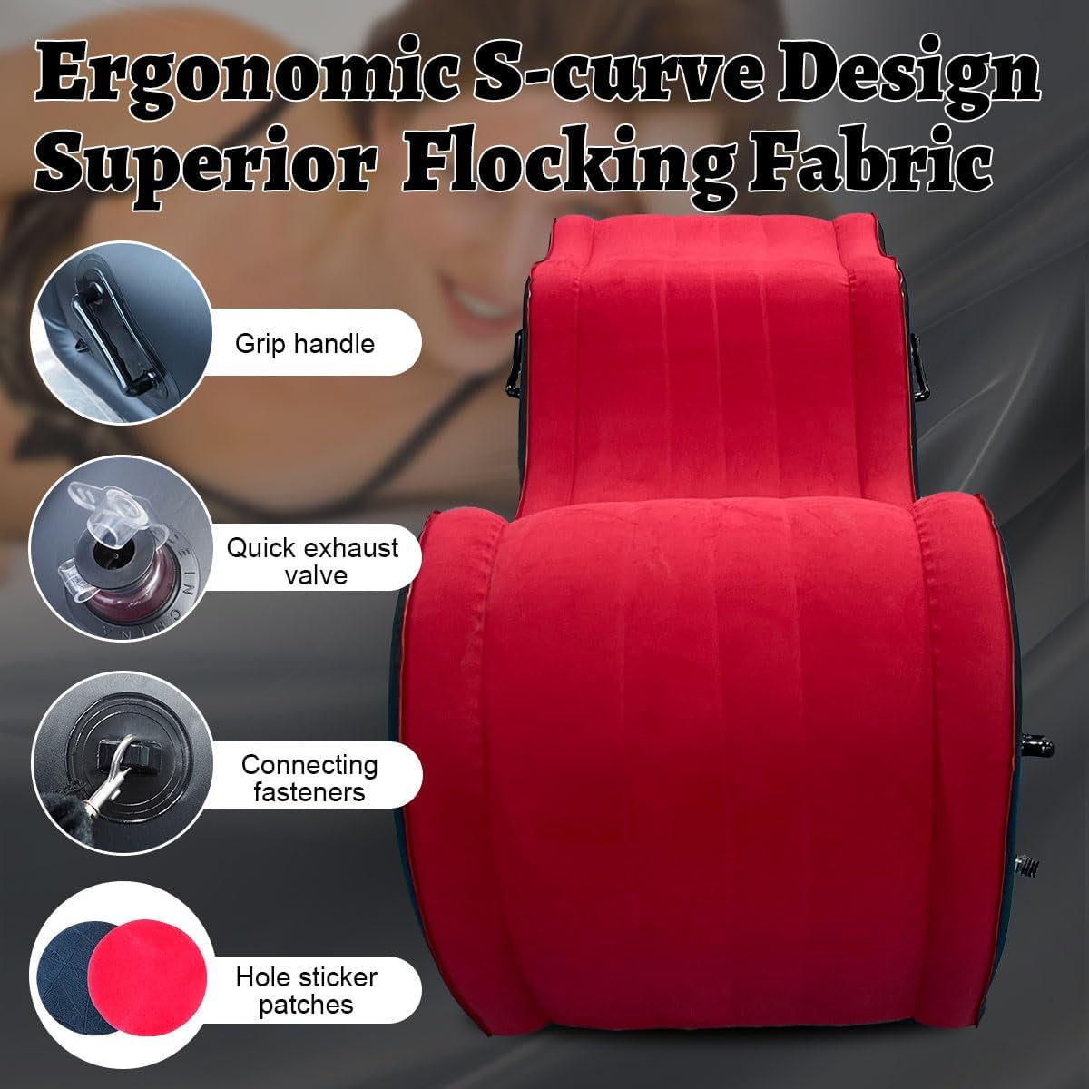 Inflatable Sex Sofa Chair with Automatic Air Pump,  Sex Bondage Furniture for Couples BDSM Games, Adult Sex Toys Cushion Pillow for Women Sexual Pleasure, Red