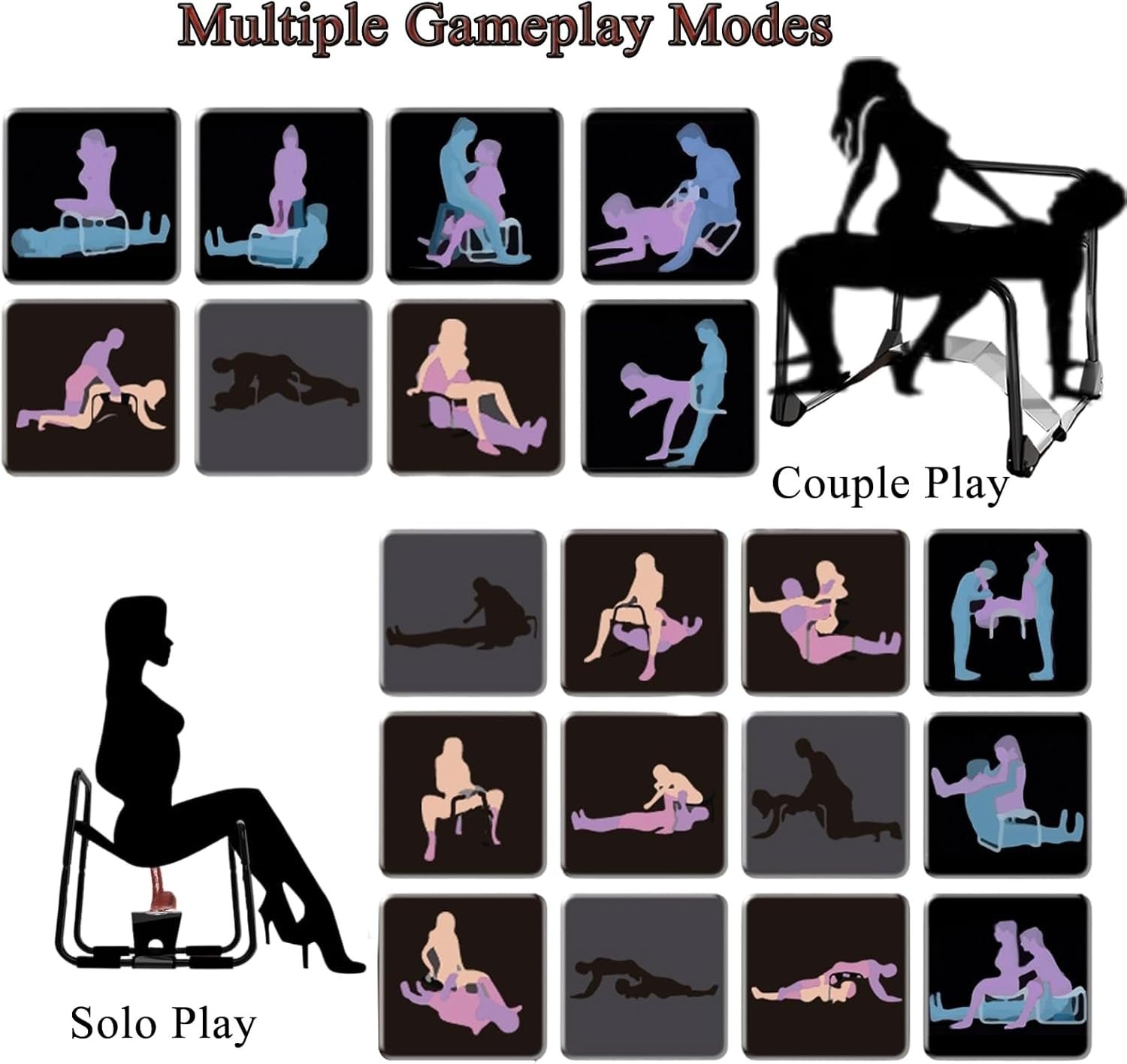 Folding Sex Chair, Sex Position Enhancer Chair,Large Size Position Aids Chair with Handrail Novelty Sex Toy Sex Games Portable Sex Bench for Couples Adult SM Games (Dark Black)
