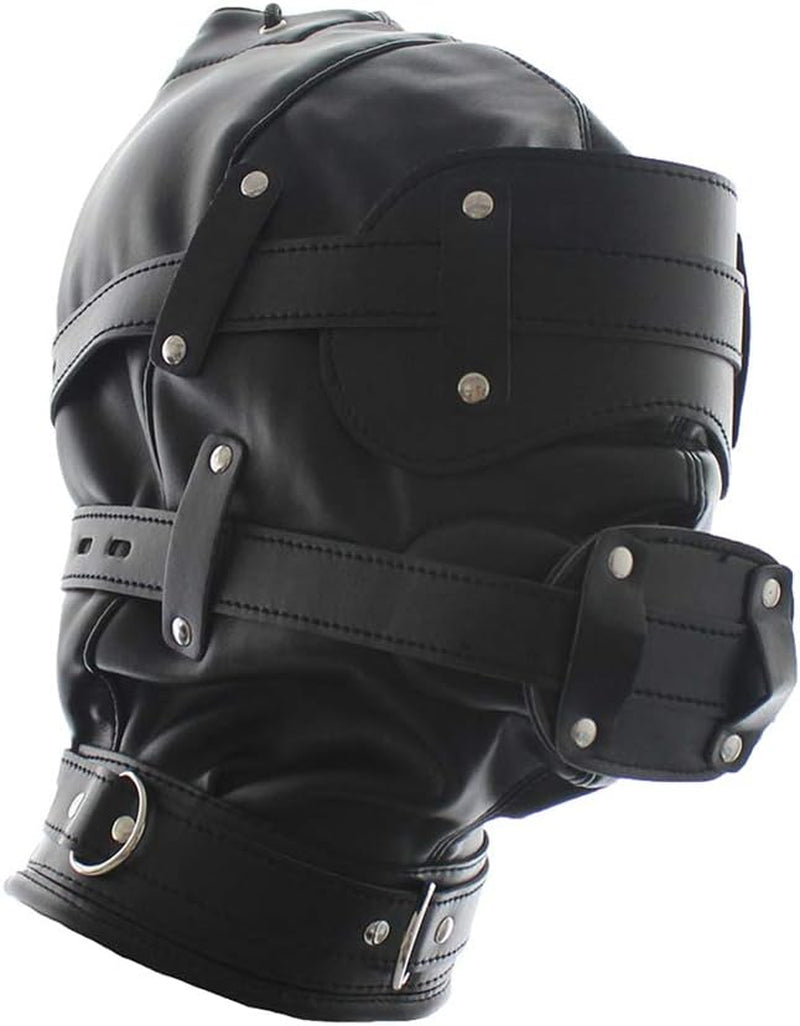 DuskShroud Leather Bondage Hood with Detachable Dildo Gag