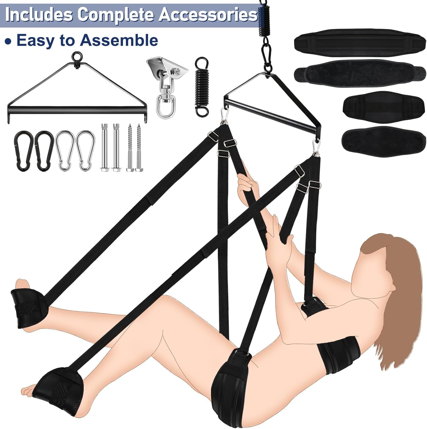 BDSM Sex Swing for Couple, Heavy Duty 360 Degree Spinning Indoor Ceiling Swing with Triangle Hanging Apparatus and Adjustable Slings Soft Pads, Adult Sex Toys Sex Furniture, Holds up to 800 Lbs