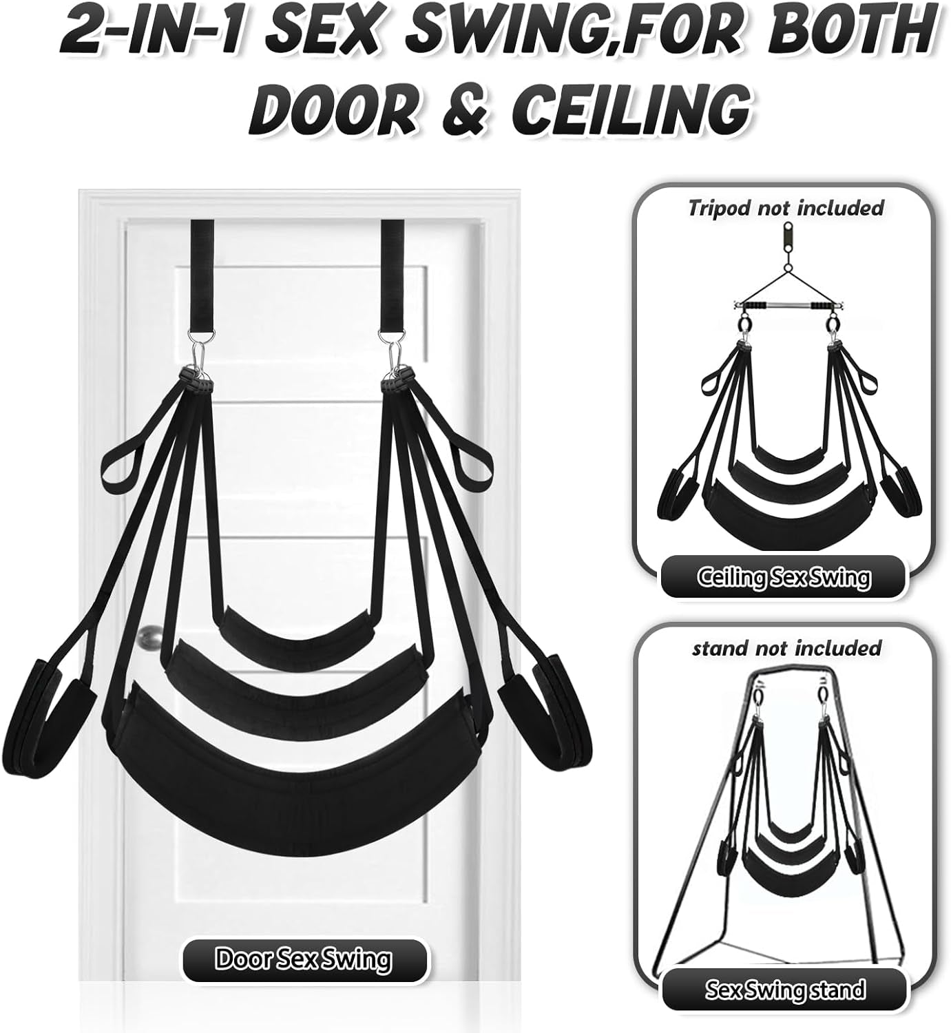 Sex Swing Adjustable BDSM Toys Sex Straps with Super Widened Seat Adjustable Sex Furniture for Women'S Pleasure Adult Sex Games Strong Support up to 800Lbs Sex Toys for Adults-Black