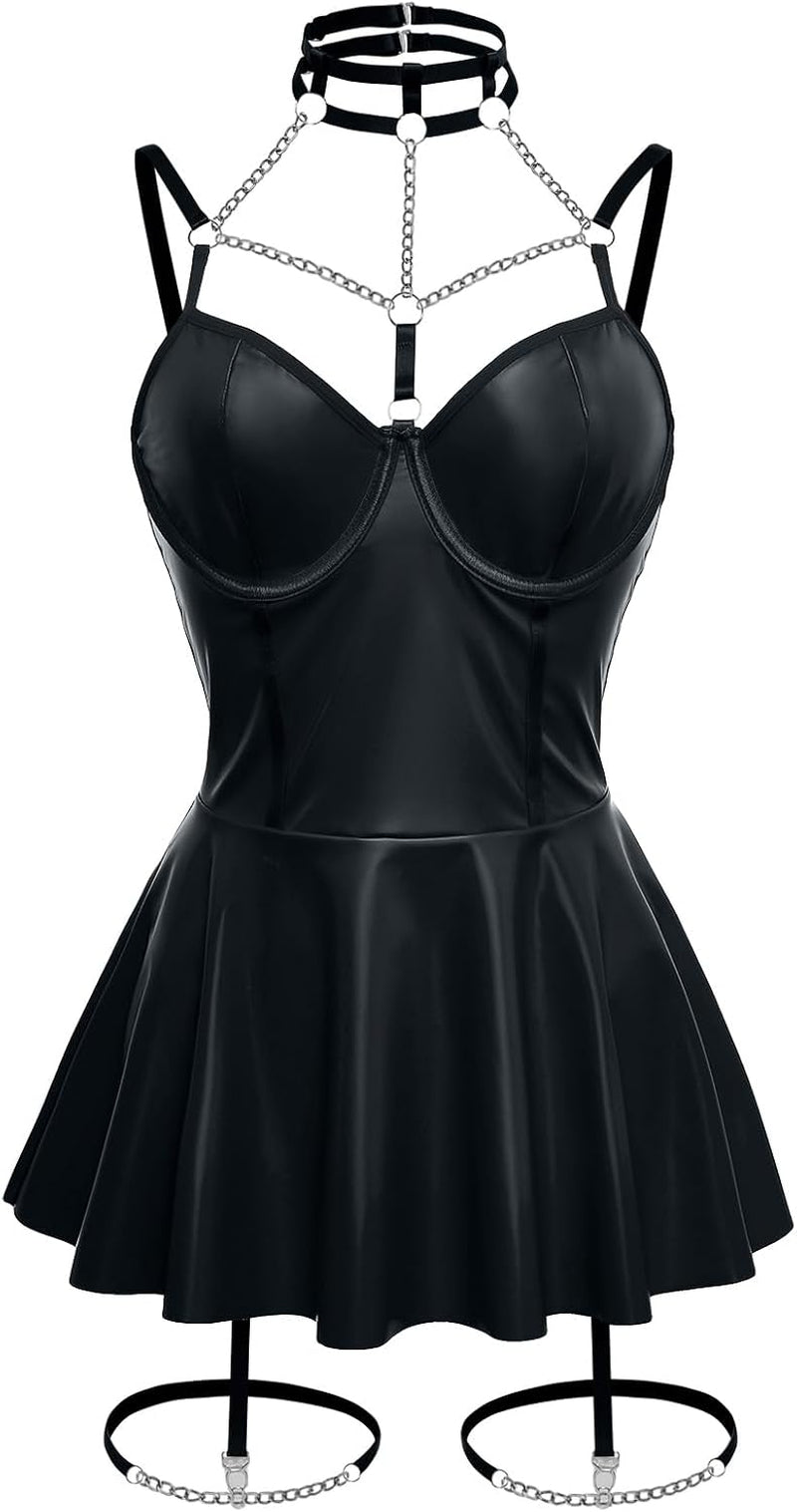 NightChalice Role-Play Chain-Linked Choker & Garters Dress