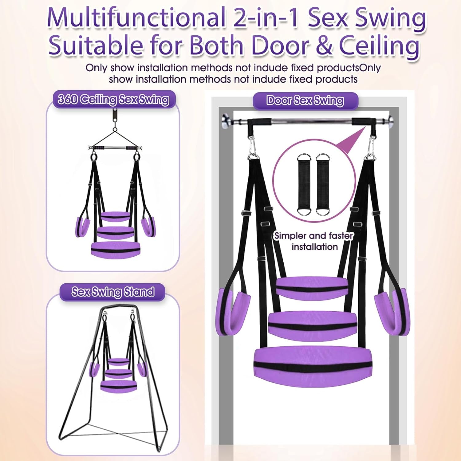Sex Swing, BDSM Sex Toys Adult Sex Swings with Hanging Door Straps Widened Thick Padding Hardware Buckles Adjustable Sling, Sex Furniture Kinky Sex Toys for Couples Adult Hold to 800 Lbs