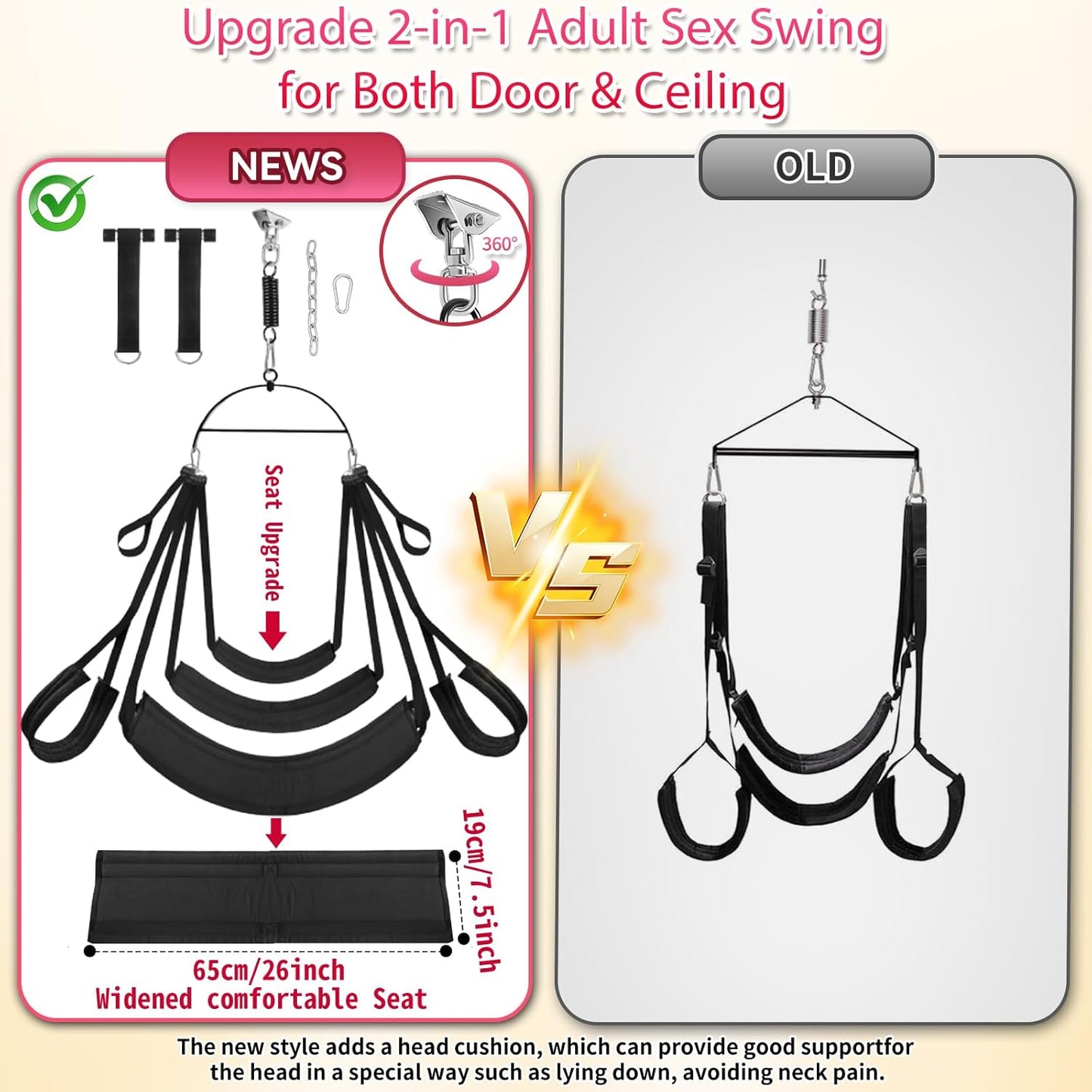 BDSM Sex Swing - Couples Sex Toys Ceiling Sex Swings with Premium Paint Stand and Widened Thick Comfortable Swing Pad Adjustable Sling, 360 Degree Spinning Bondage Swing Set Holds up to 800 Lbs