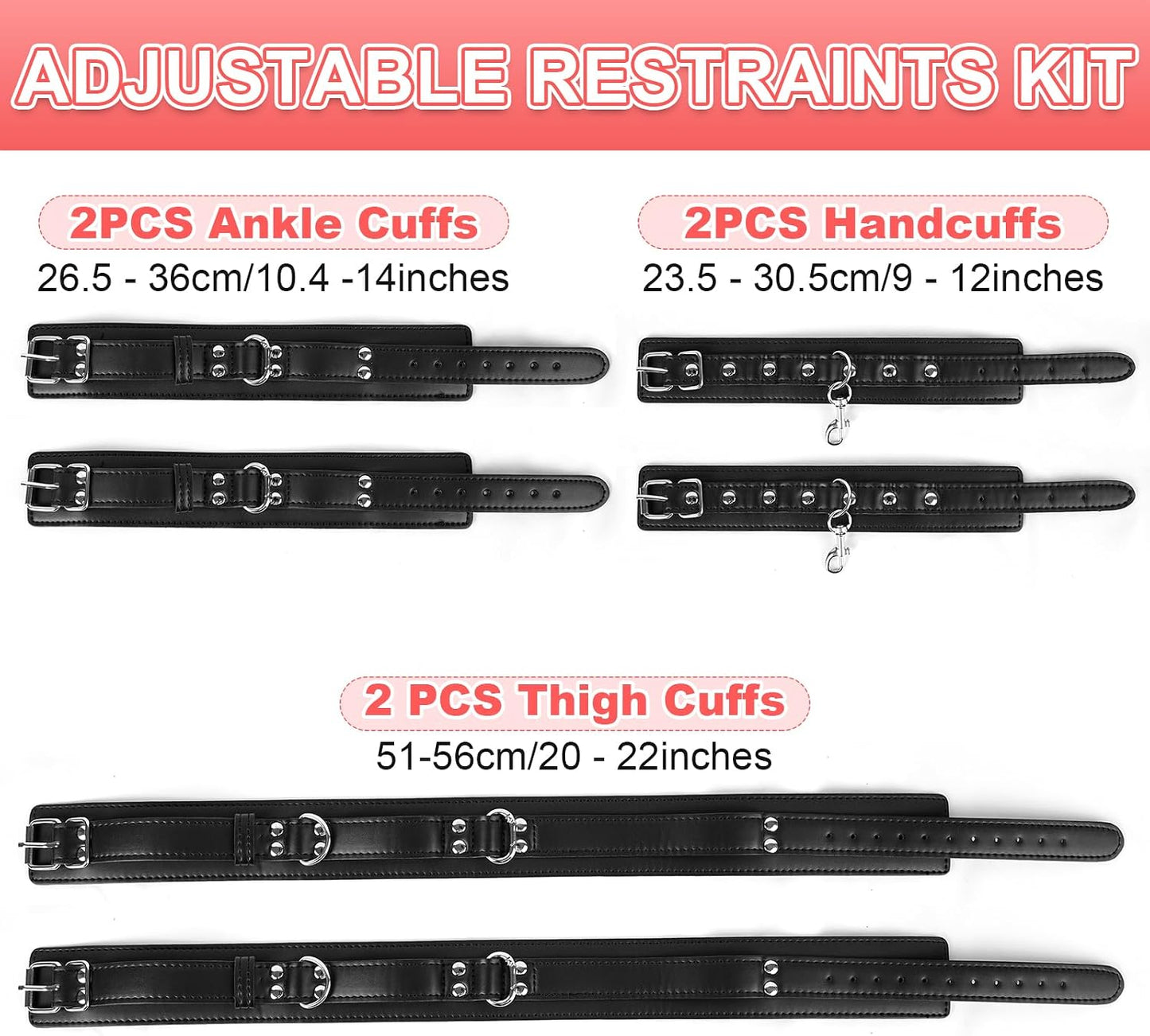 NightShade 6pc BDSM Thigh & Wrist Cuffs Set | Sex Restraints