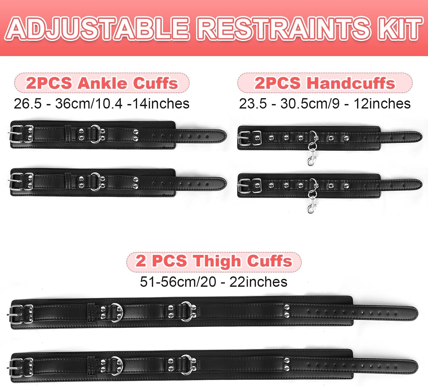 NightShade 6pc BDSM Thigh & Wrist Cuffs Set | Sex Restraints