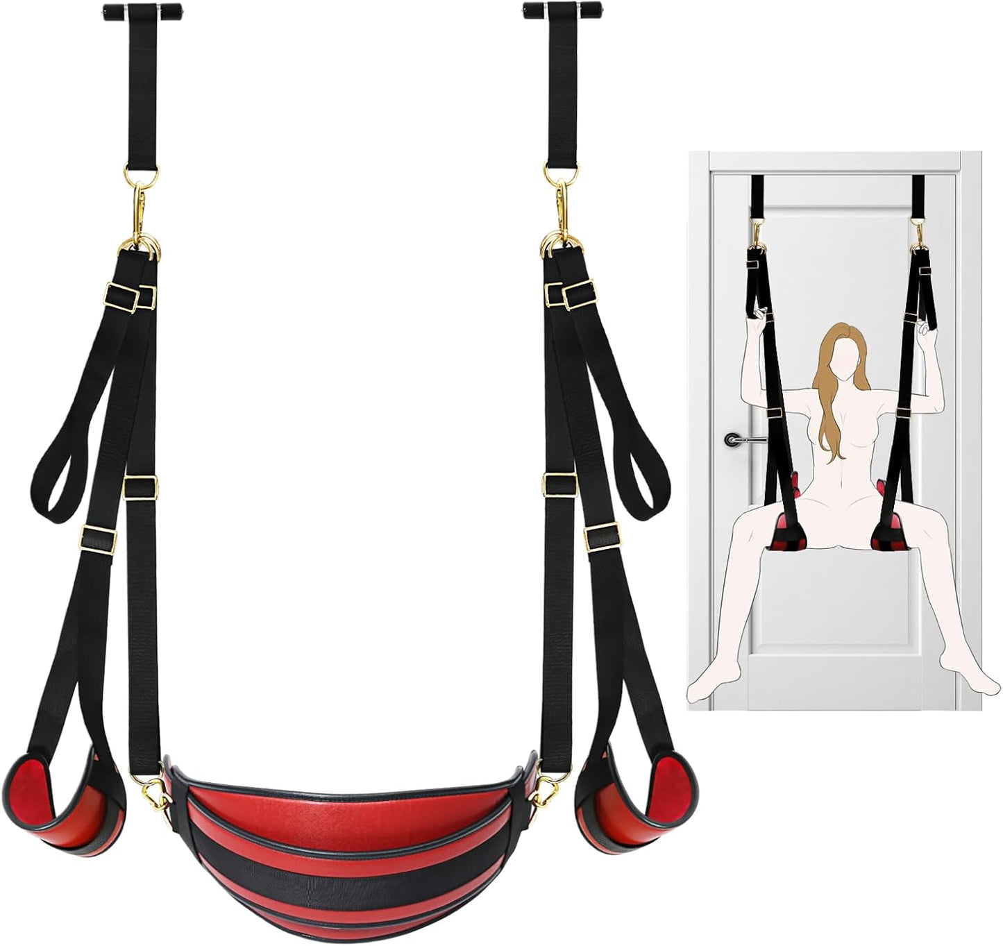 Sex Swing Door BDSM Bondage Thigh Restraints with Adjustable Sex Straps Hardware Buckle Leather Soft Plush Kinky Adult Sex Toys for Men Women Couples