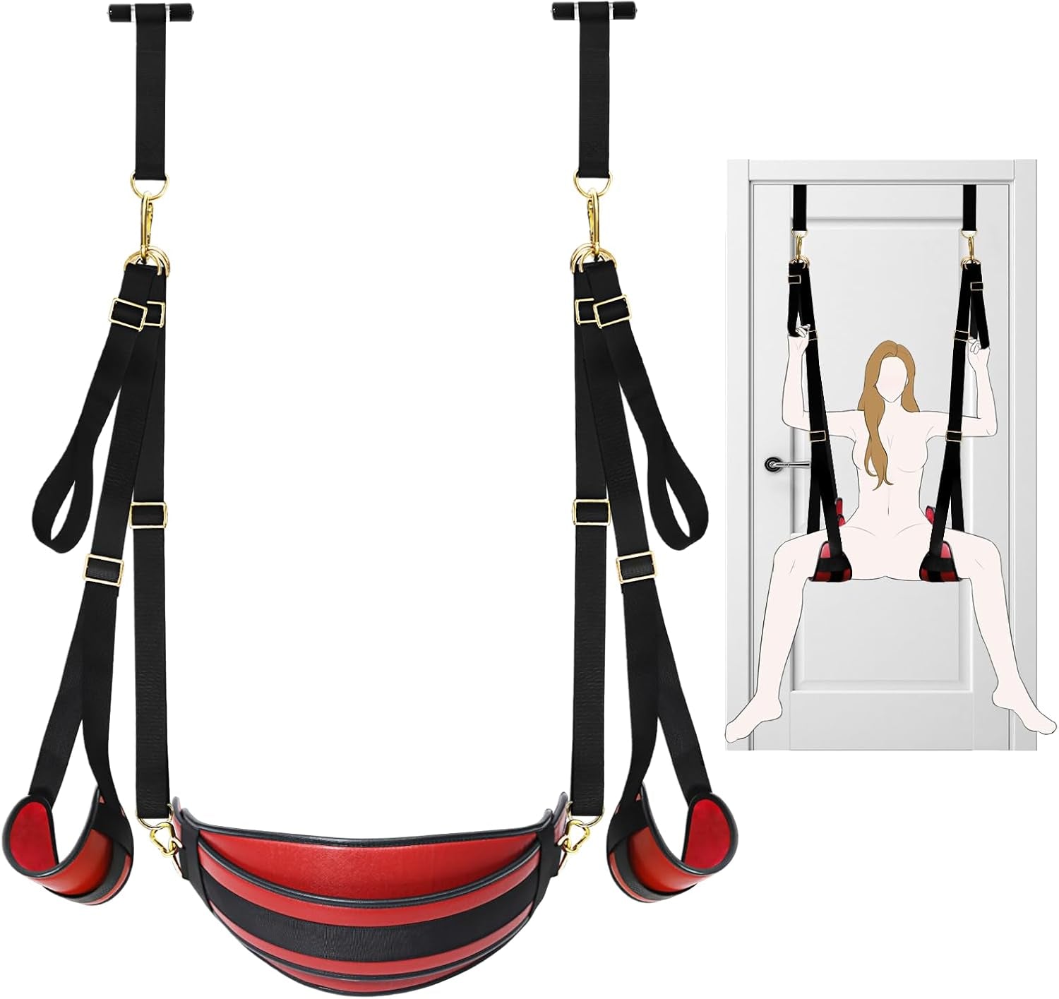Sex Swing Door BDSM Bondage Thigh Restraints with Adjustable Sex Straps Hardware Buckle Leather Soft Plush Kinky Adult Sex Toys for Men Women Couples